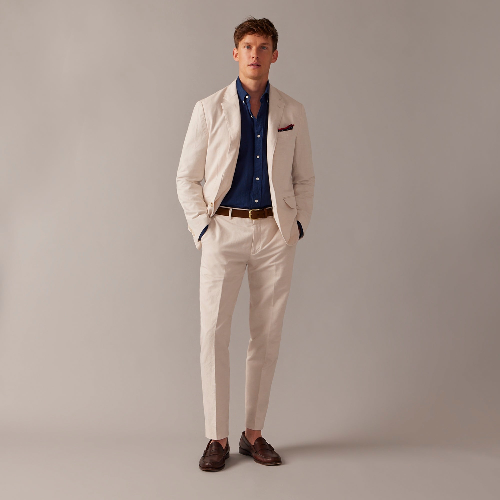 mens Ludlow Slim-fit unstructured suit jacket in Irish cotton-linen blend