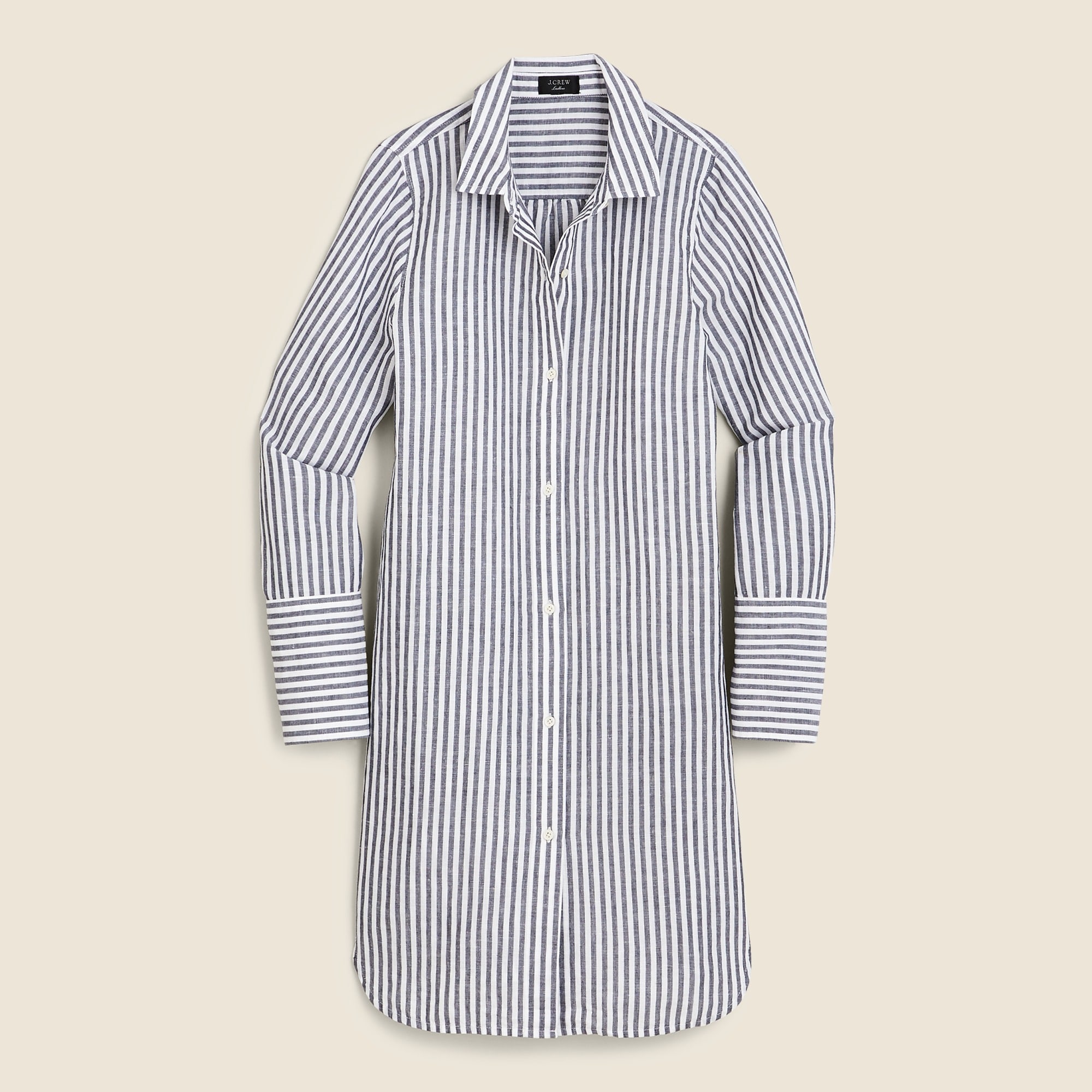  Classic-fit beach shirt in striped linen-cotton blend