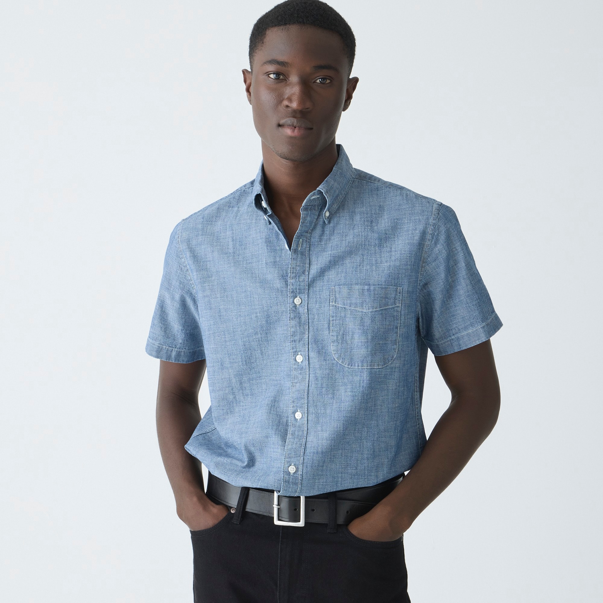 mens Short-sleeve indigo organic chambray shirt