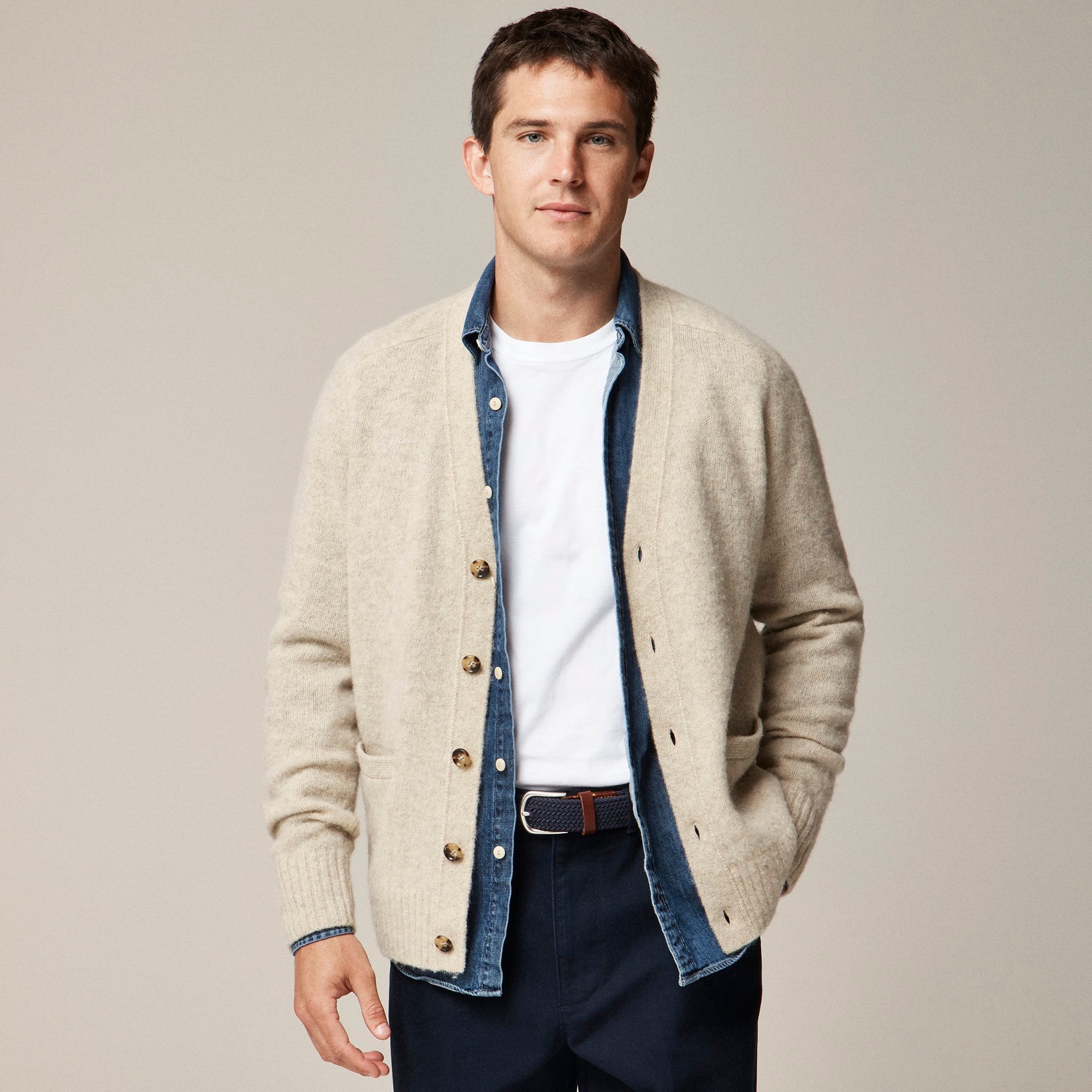 mens Brushed wool V-neck cardigan sweater