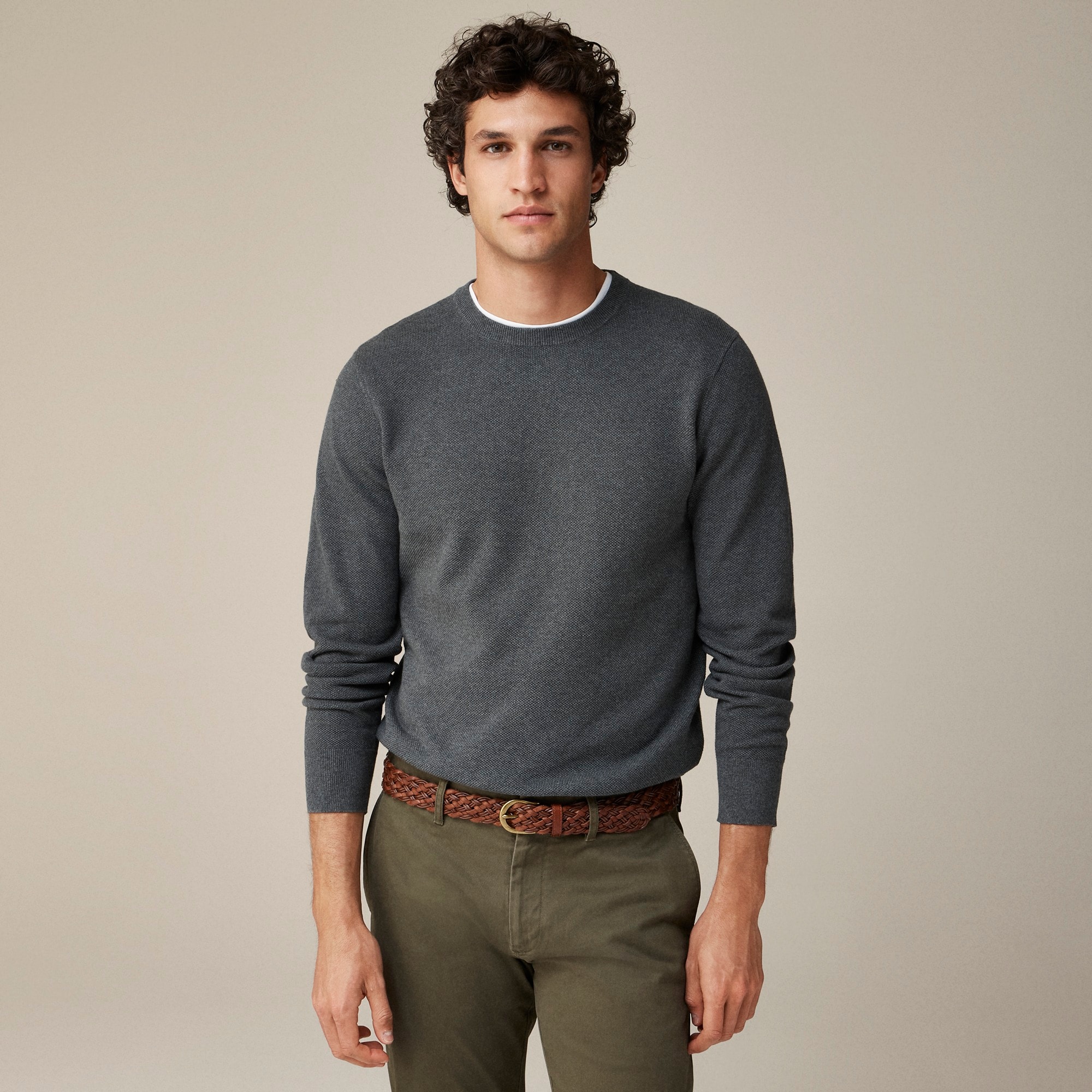 mens Cotton piqu&eacute;-stitch crewneck sweater