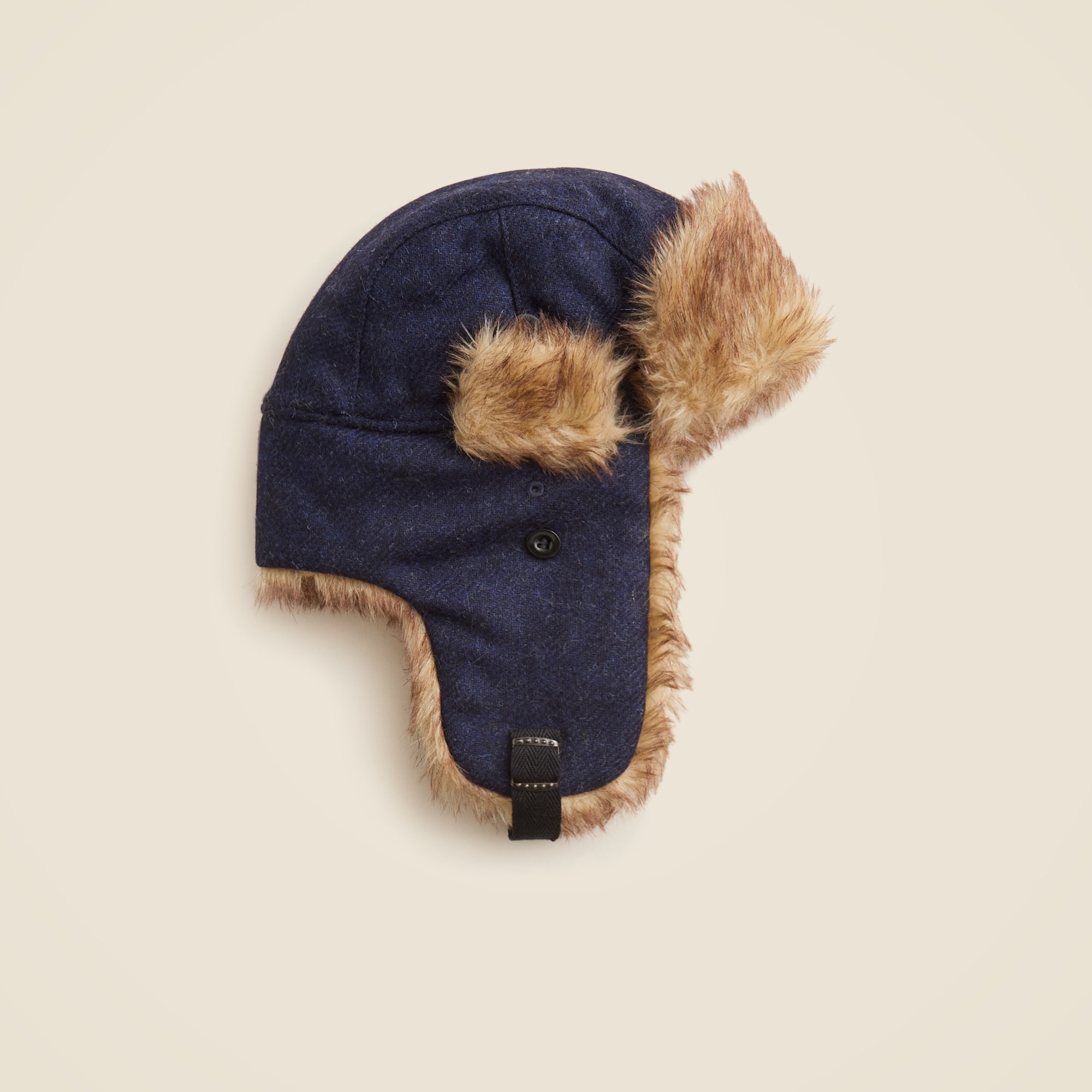  English wool faux fur-lined trapper hat