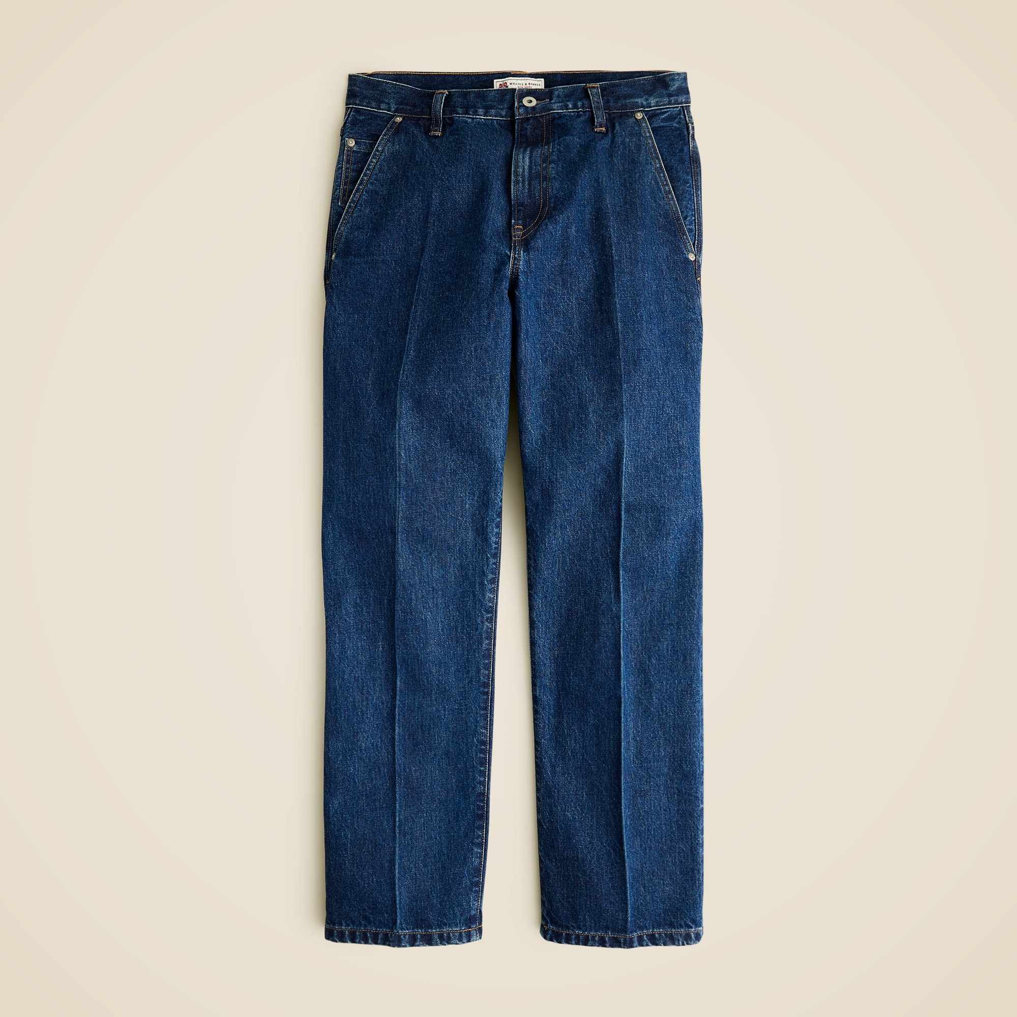 mens Wallace &amp; Barnes creased slant-pocket jean in Japanese selvedge denim