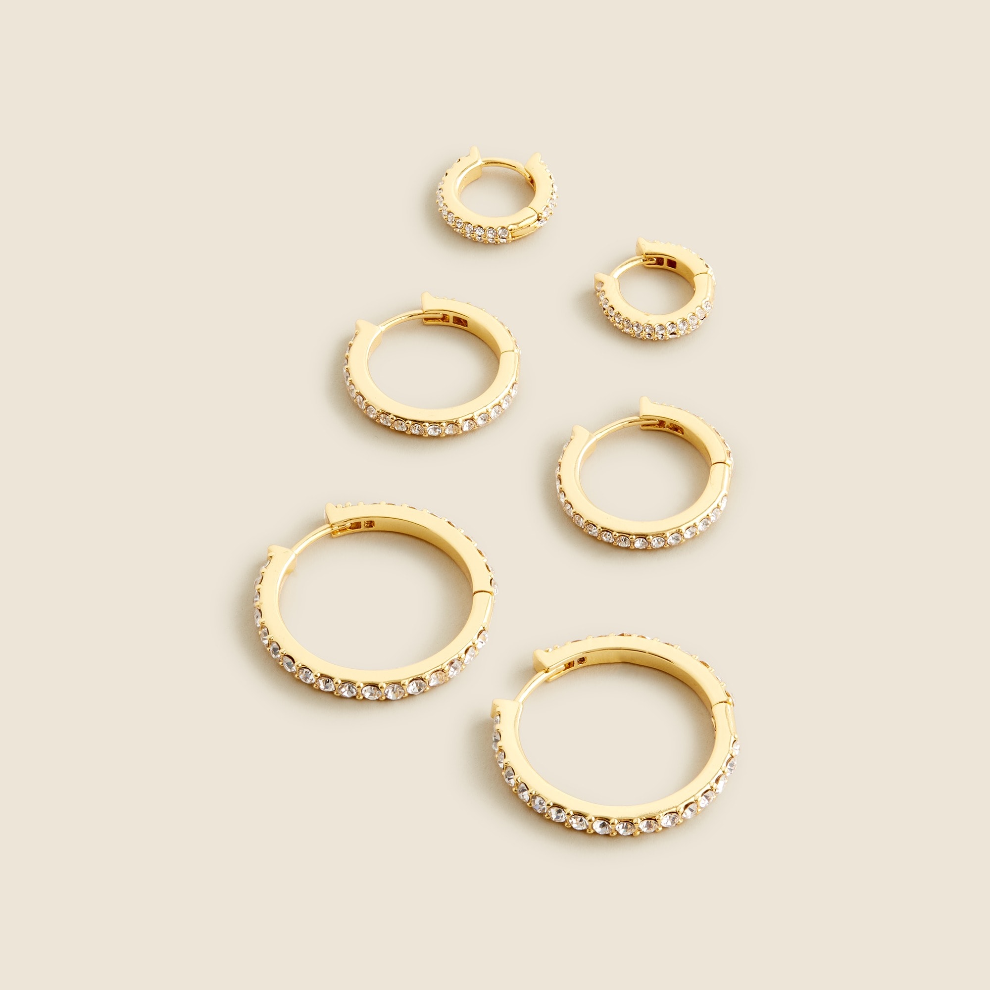 womens Pav&eacute; hoop earrings set-of-three