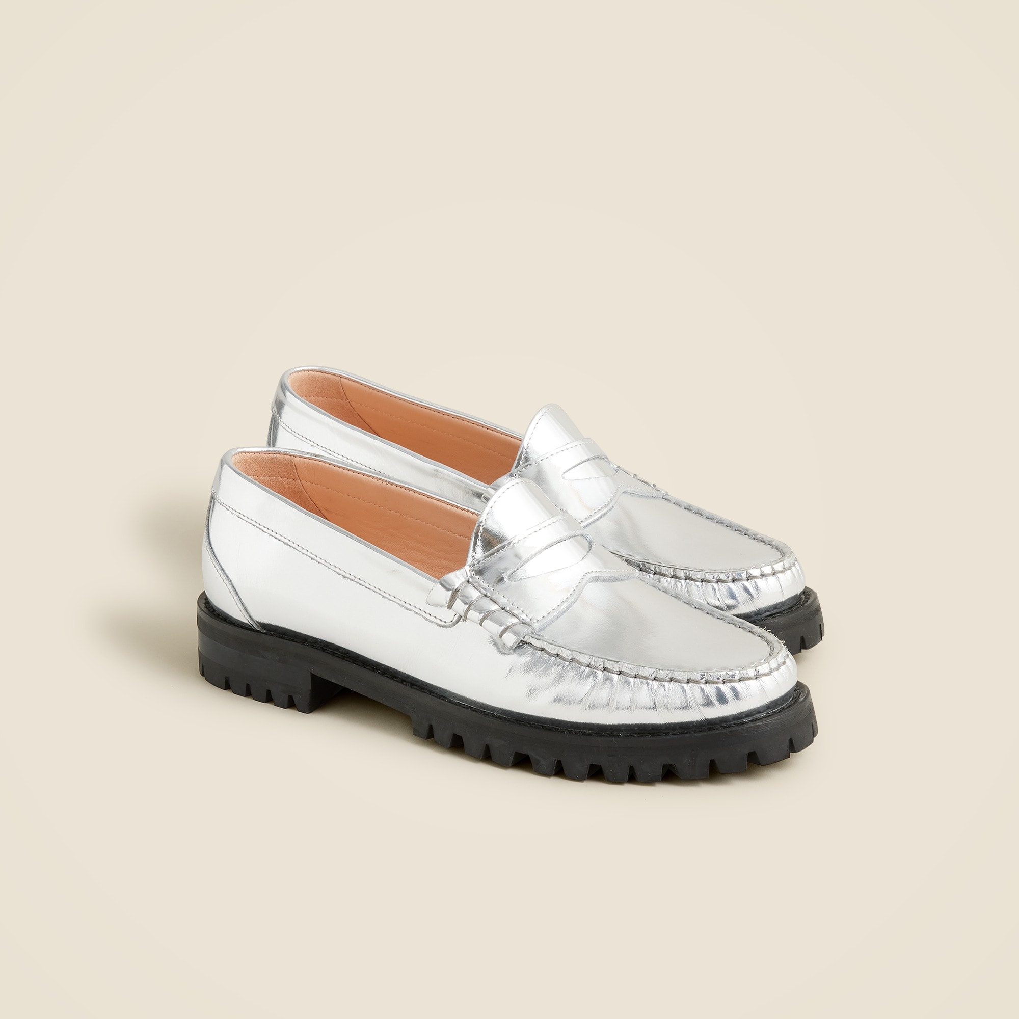  Winona lug-sole penny loafers in metallic leather