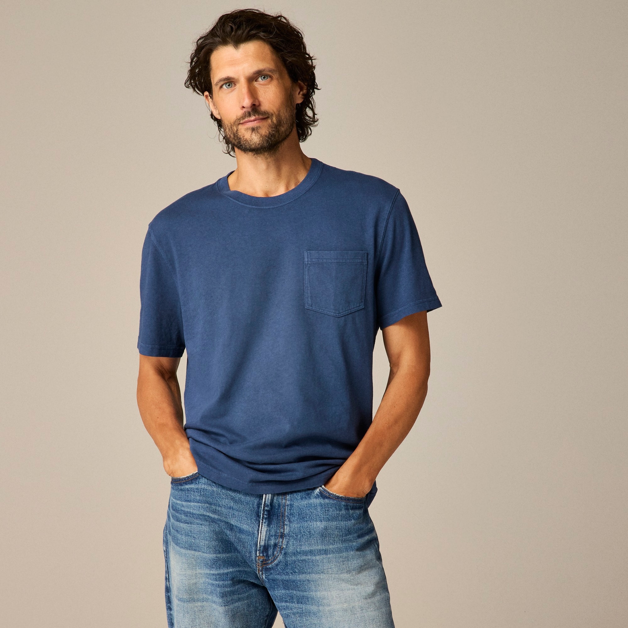 mens Vintage-wash cotton pocket T-shirt