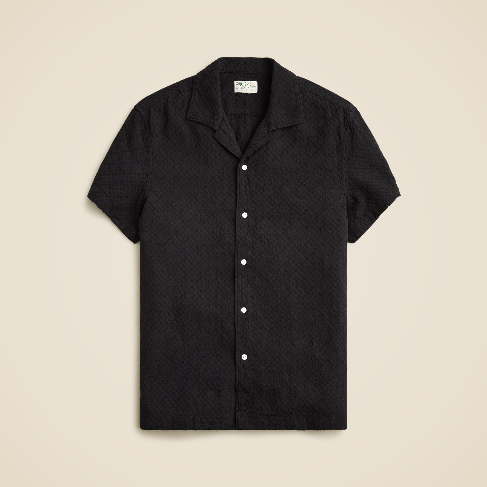  Short-sleeve textured cotton camp-collar shirt