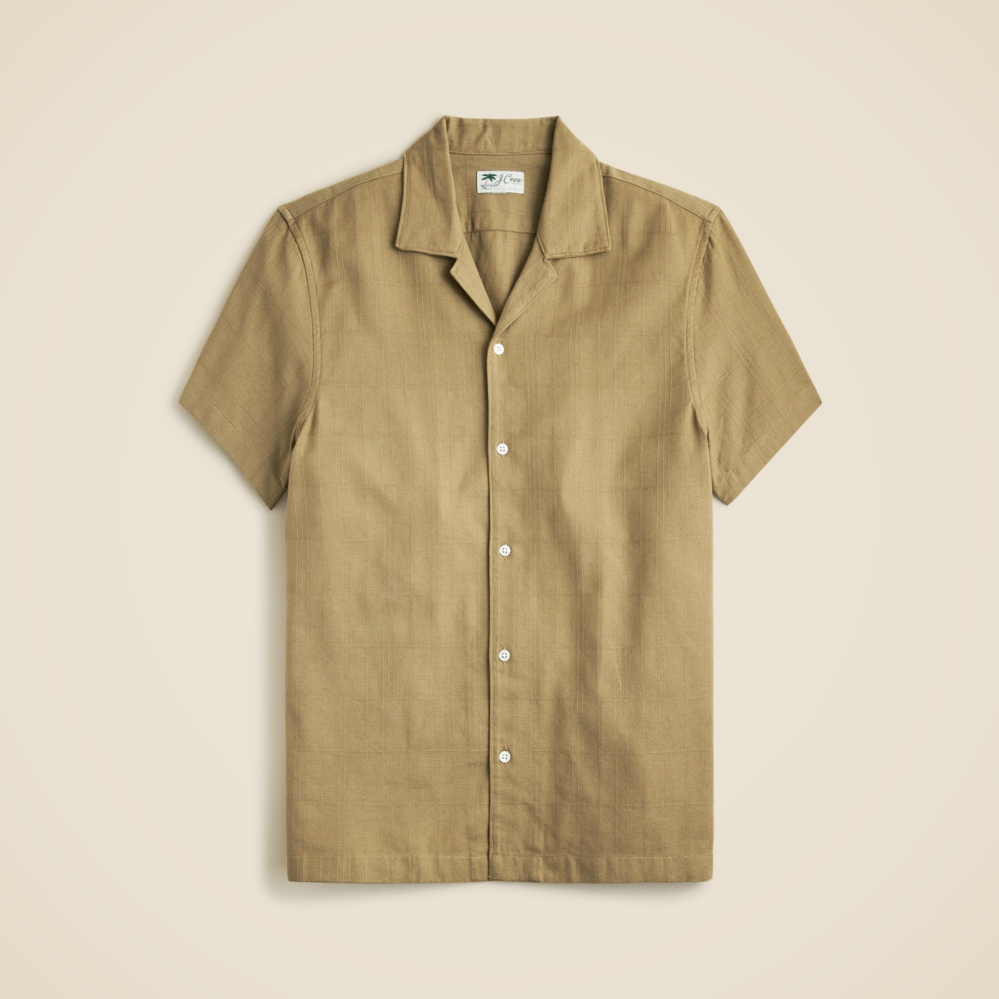  Short-sleeve textured cotton camp-collar shirt