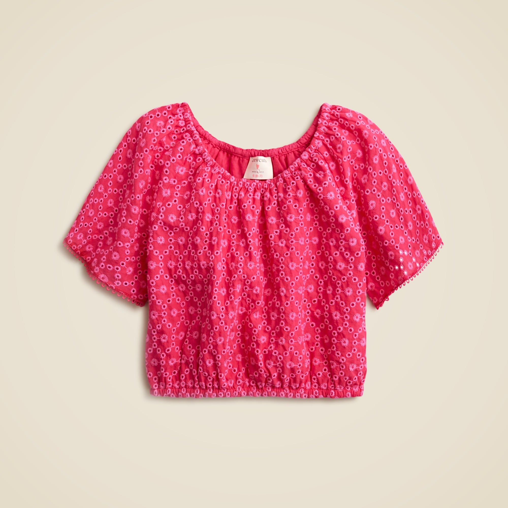  Girls' gathered top in eyelet