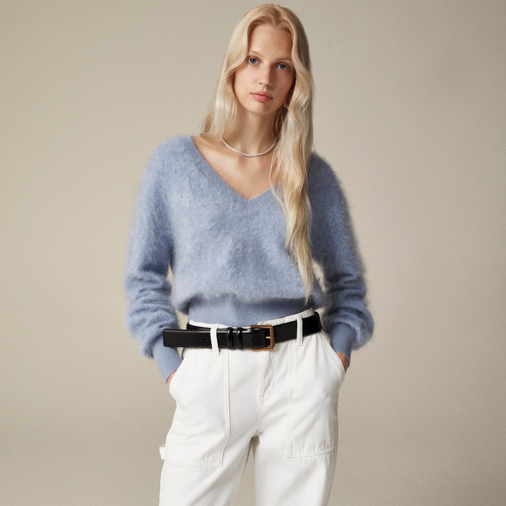 womens Brushed cashmere cropped V-neck sweater