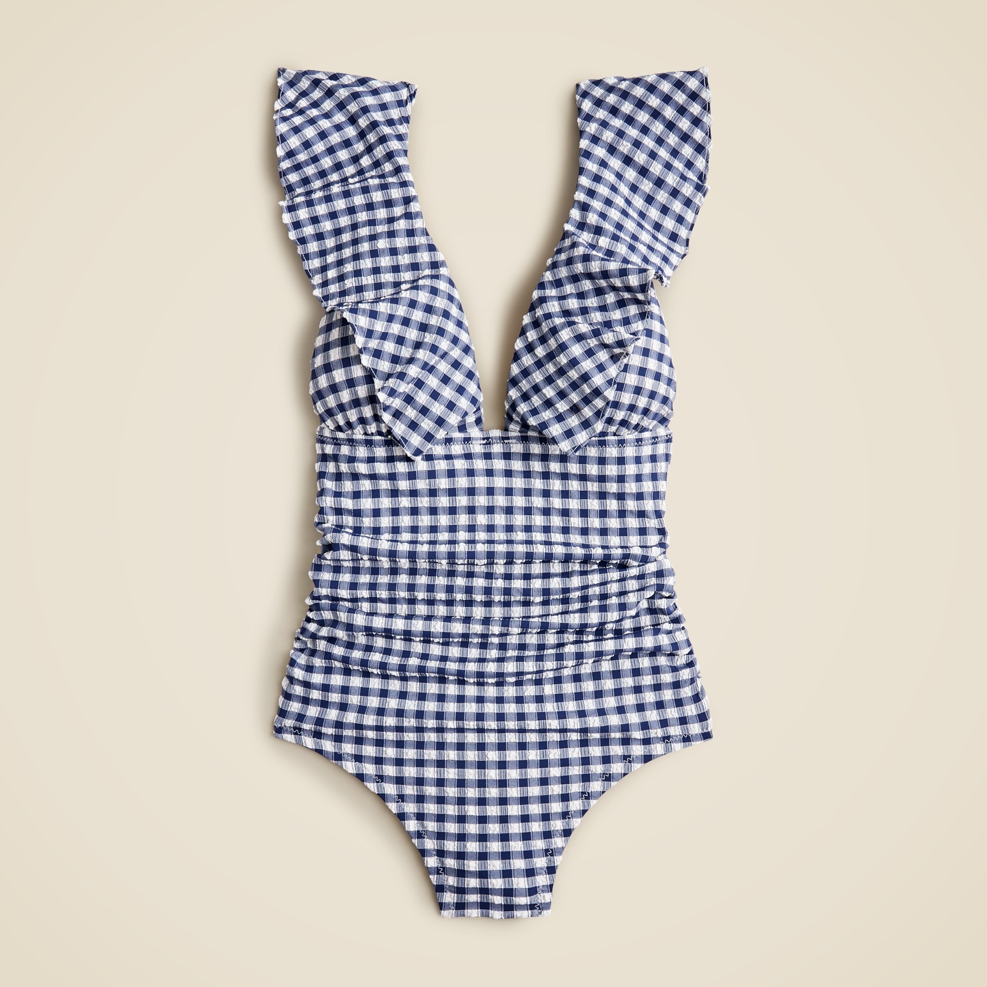  Ruched ruffle one-piece swimsuit in gingham