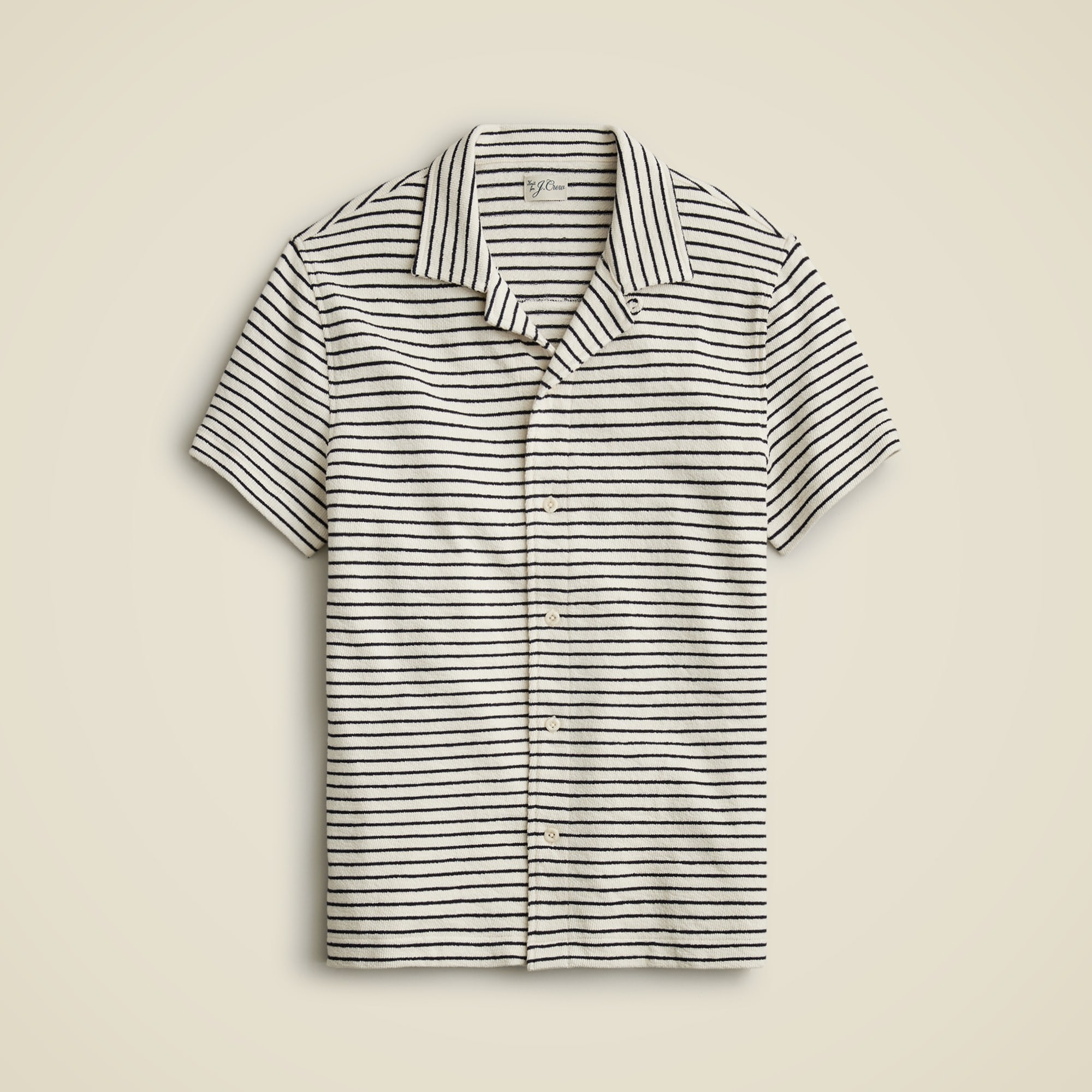  Textured camp-collar sweater-tee in stripe