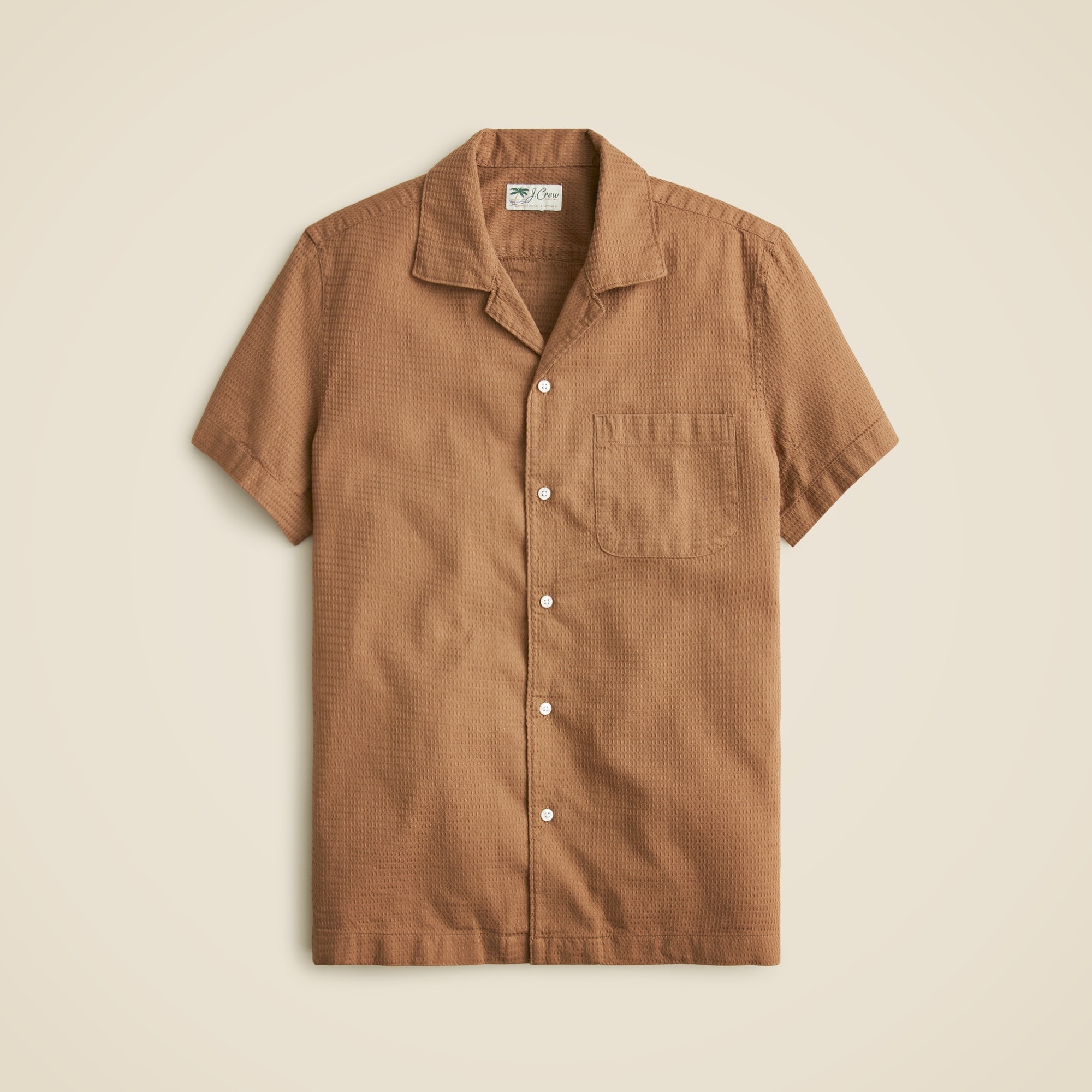  Relaxed short-sleeve textured cotton camp-collar shirt