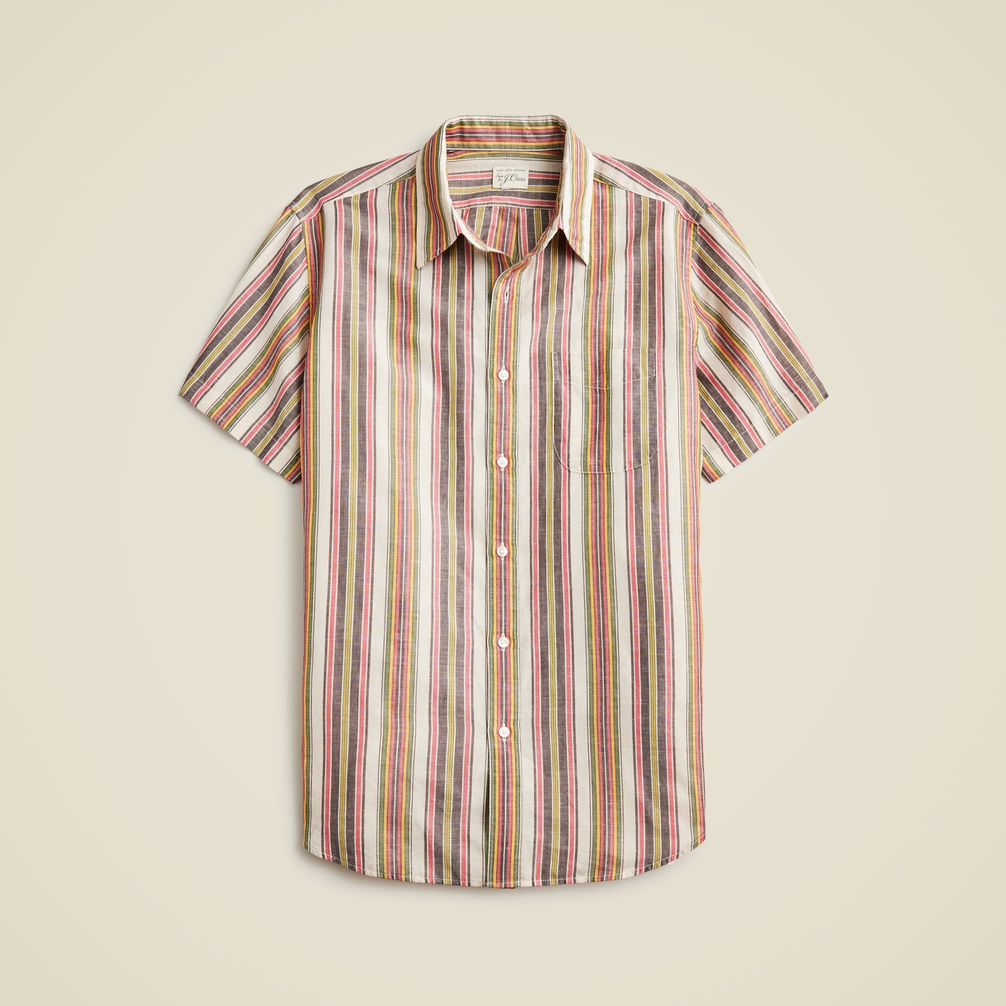  Short-sleeve slub cotton-linen blend shirt