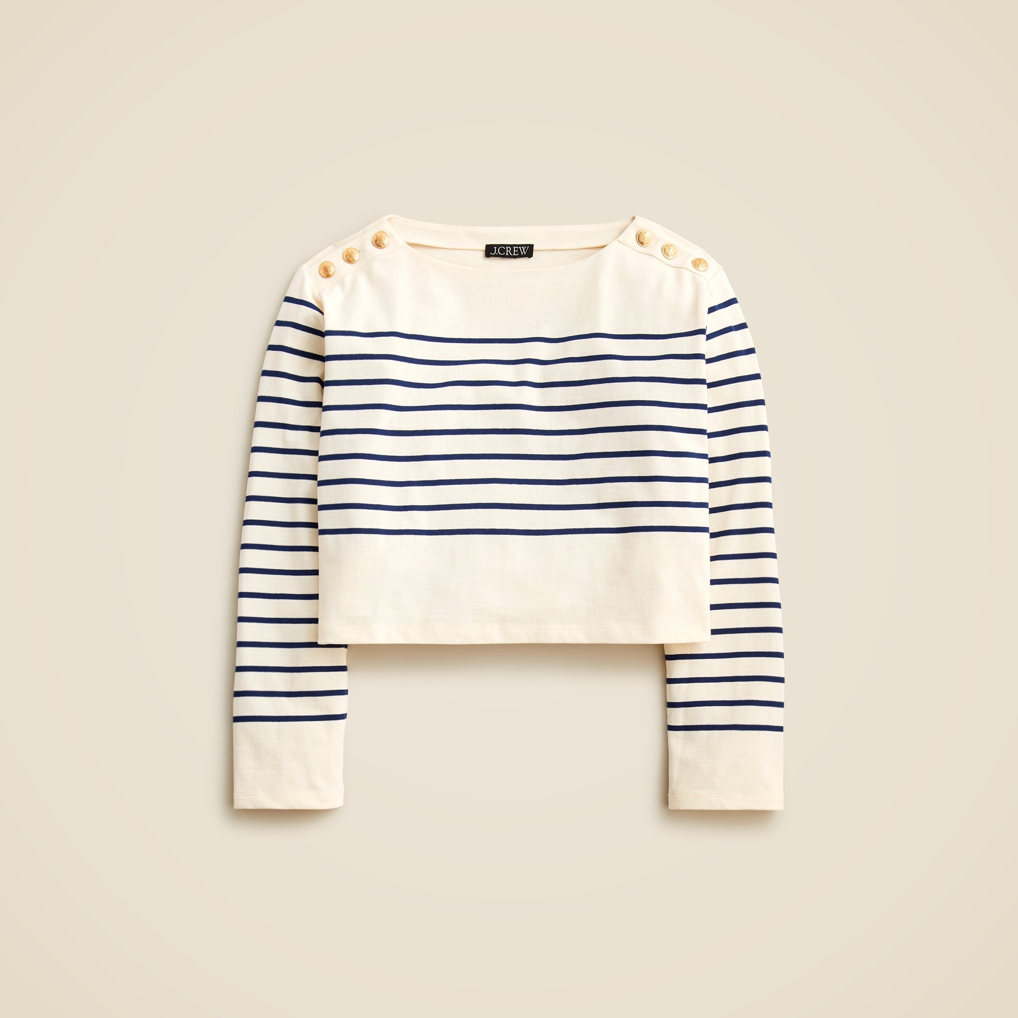  Cropped boatneck T-shirt with buttons in mariner cotton