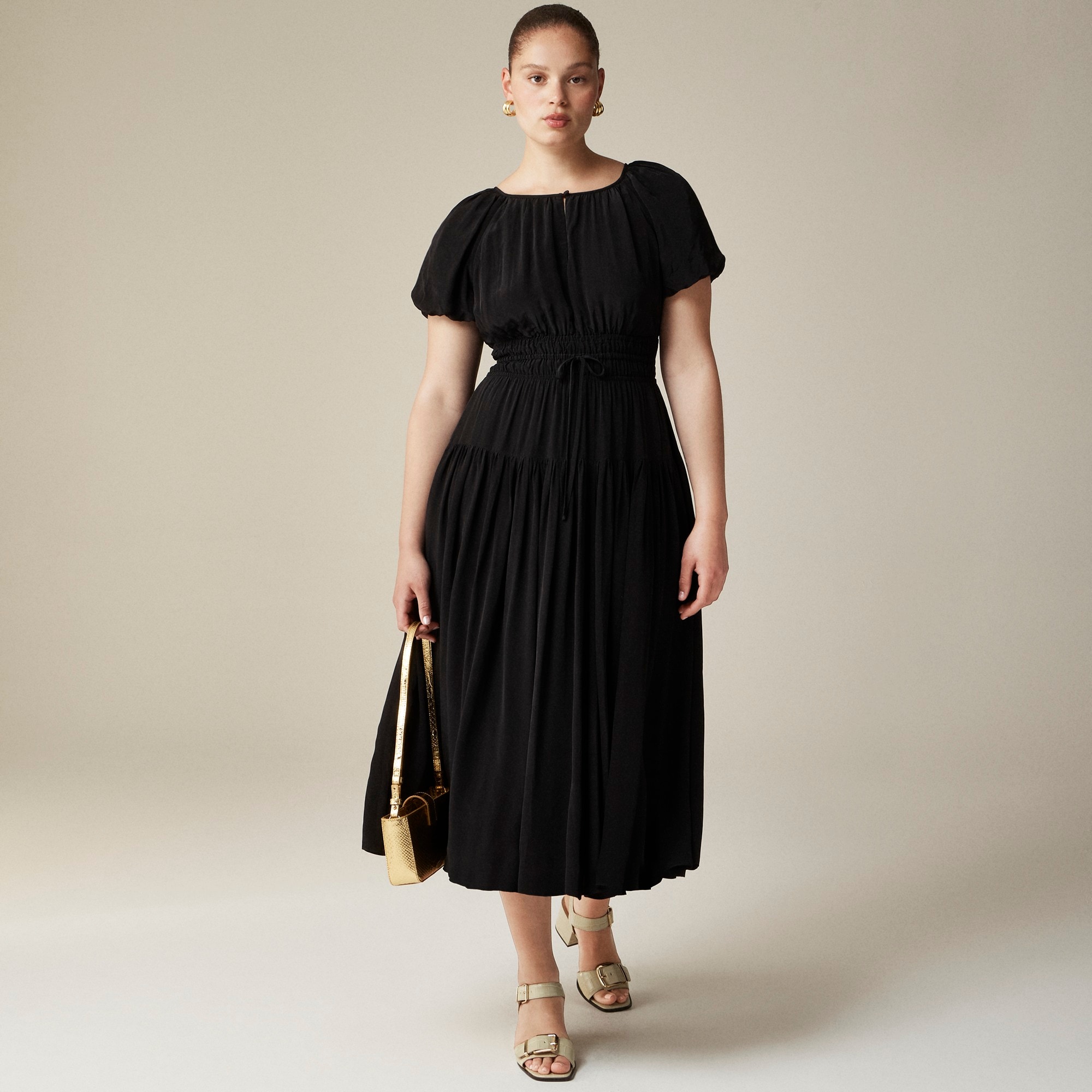 womens Elena puff-sleeve dress in crepe de chine