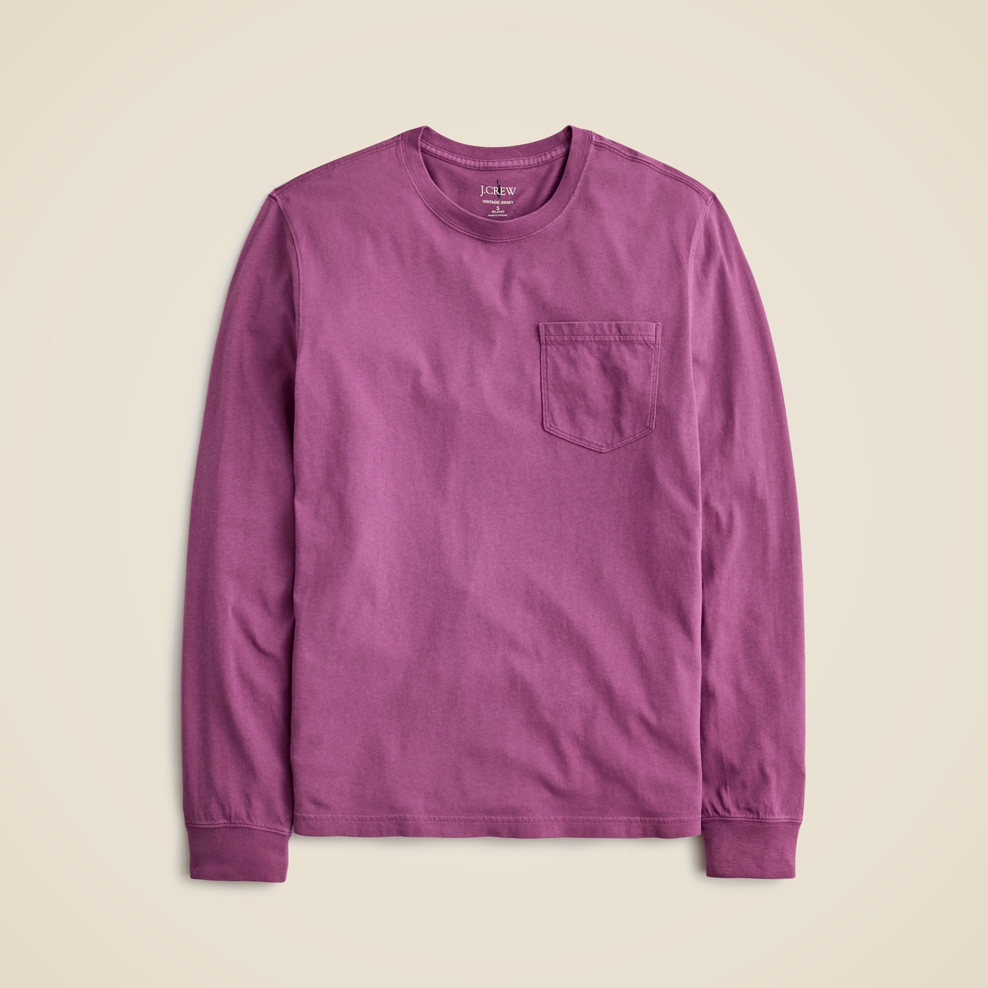  Long-sleeve vintage-wash cotton pocket T-shirt