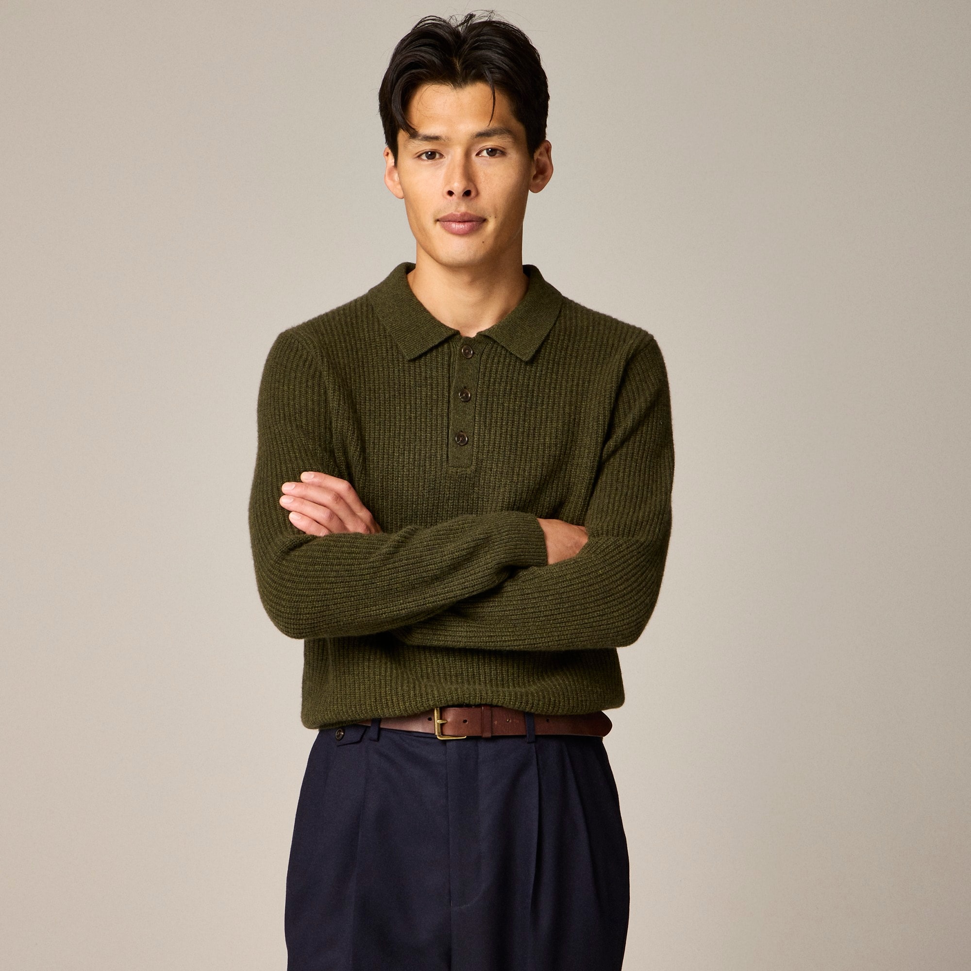 mens Midweight cashmere ribbed sweater-polo