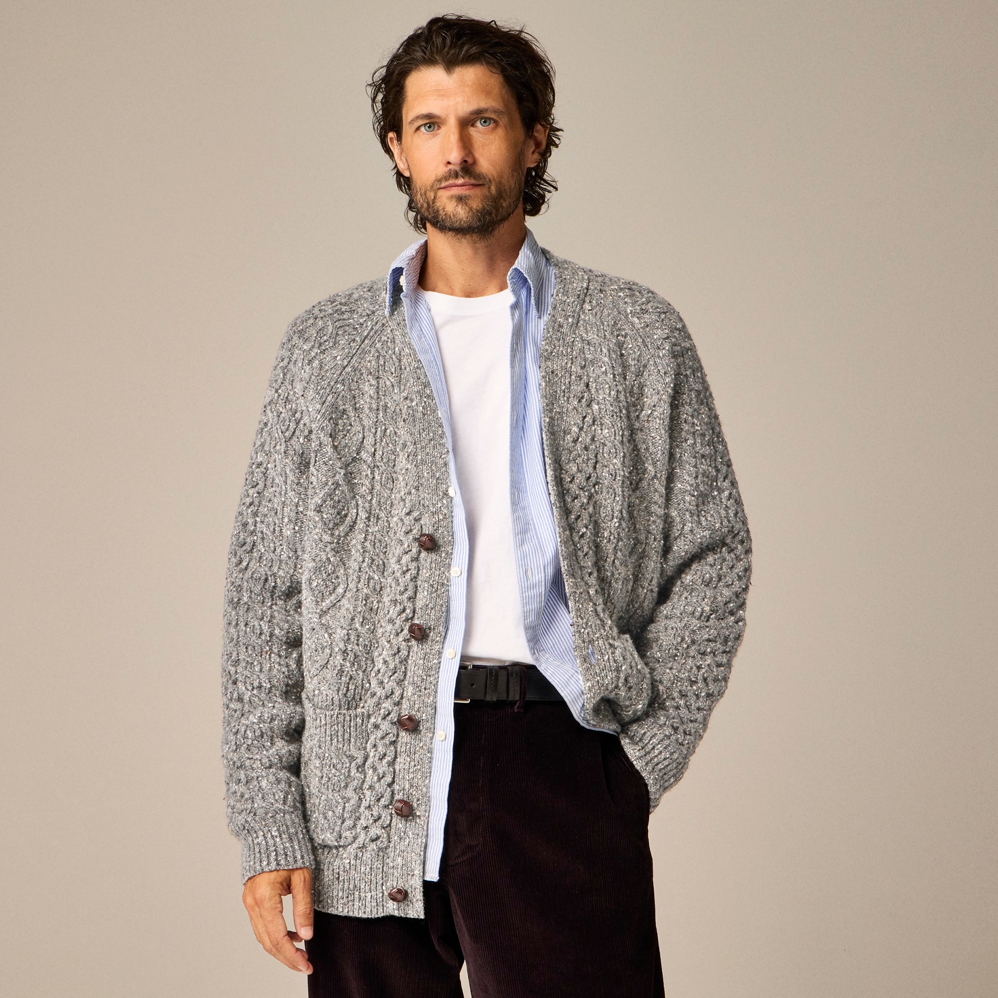 mens Merino wool cable-knit cardigan sweater