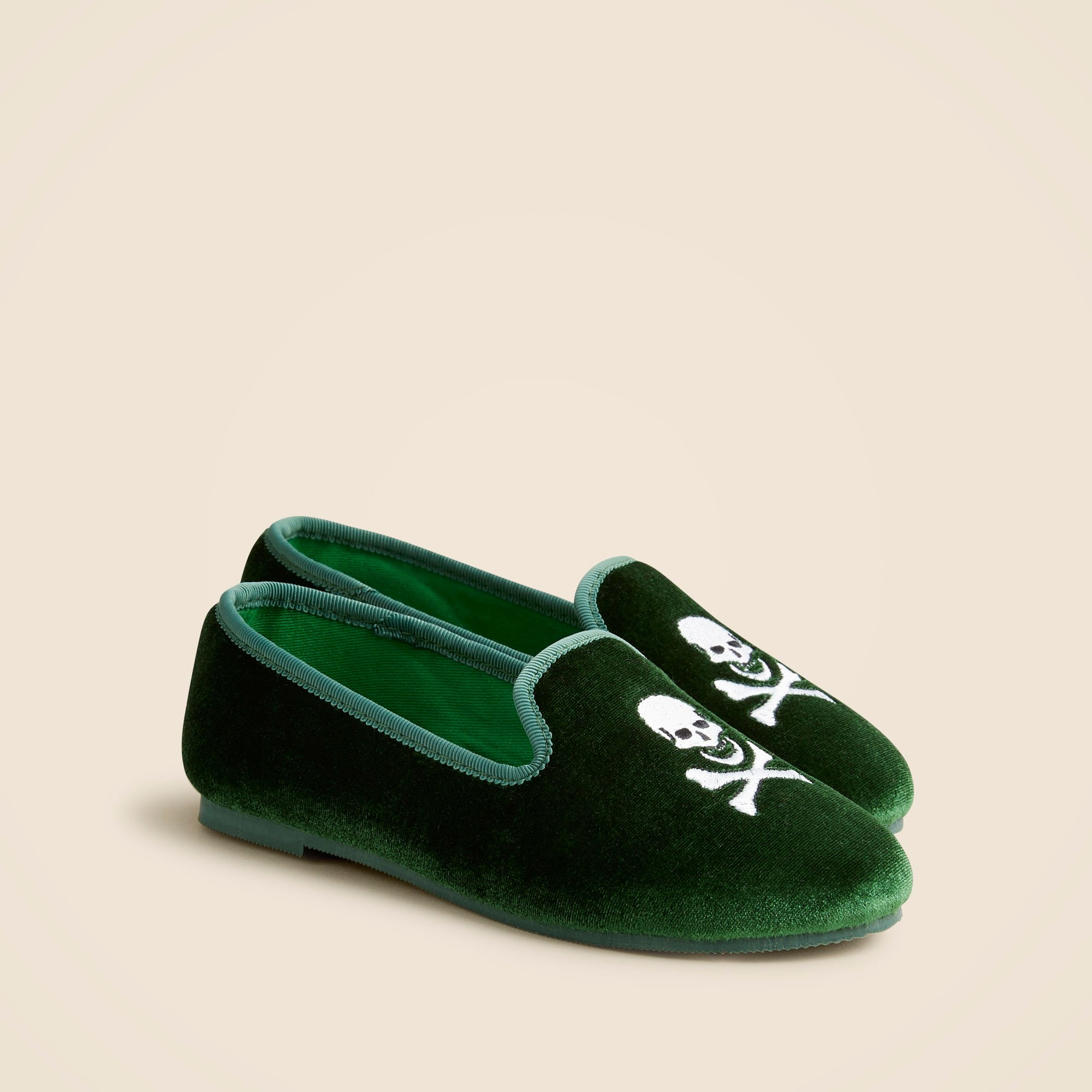 boys Kids' embroidered-skull velvet slip-on shoes