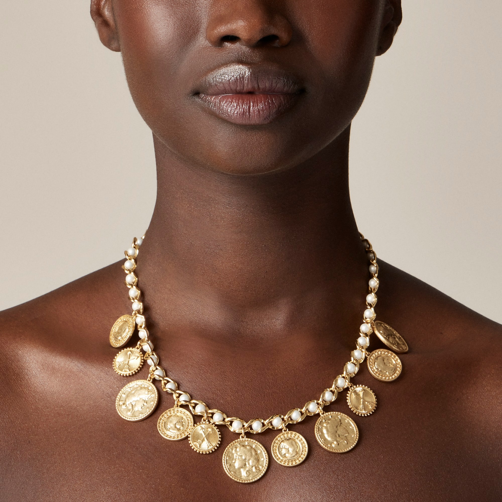 womens Coin and pearl chain necklace