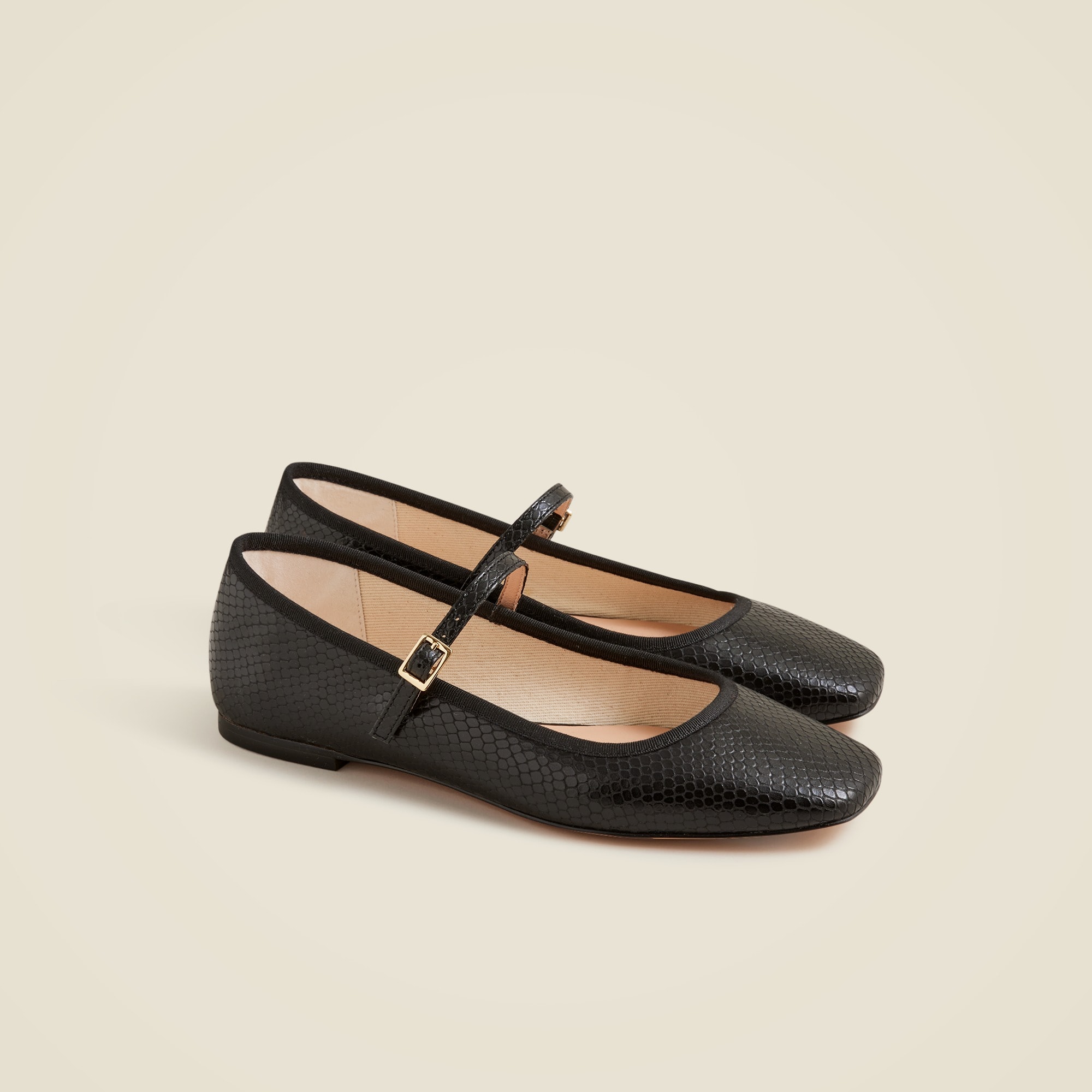  Quinn square-toe Mary Jane flats in snake-embossed leather