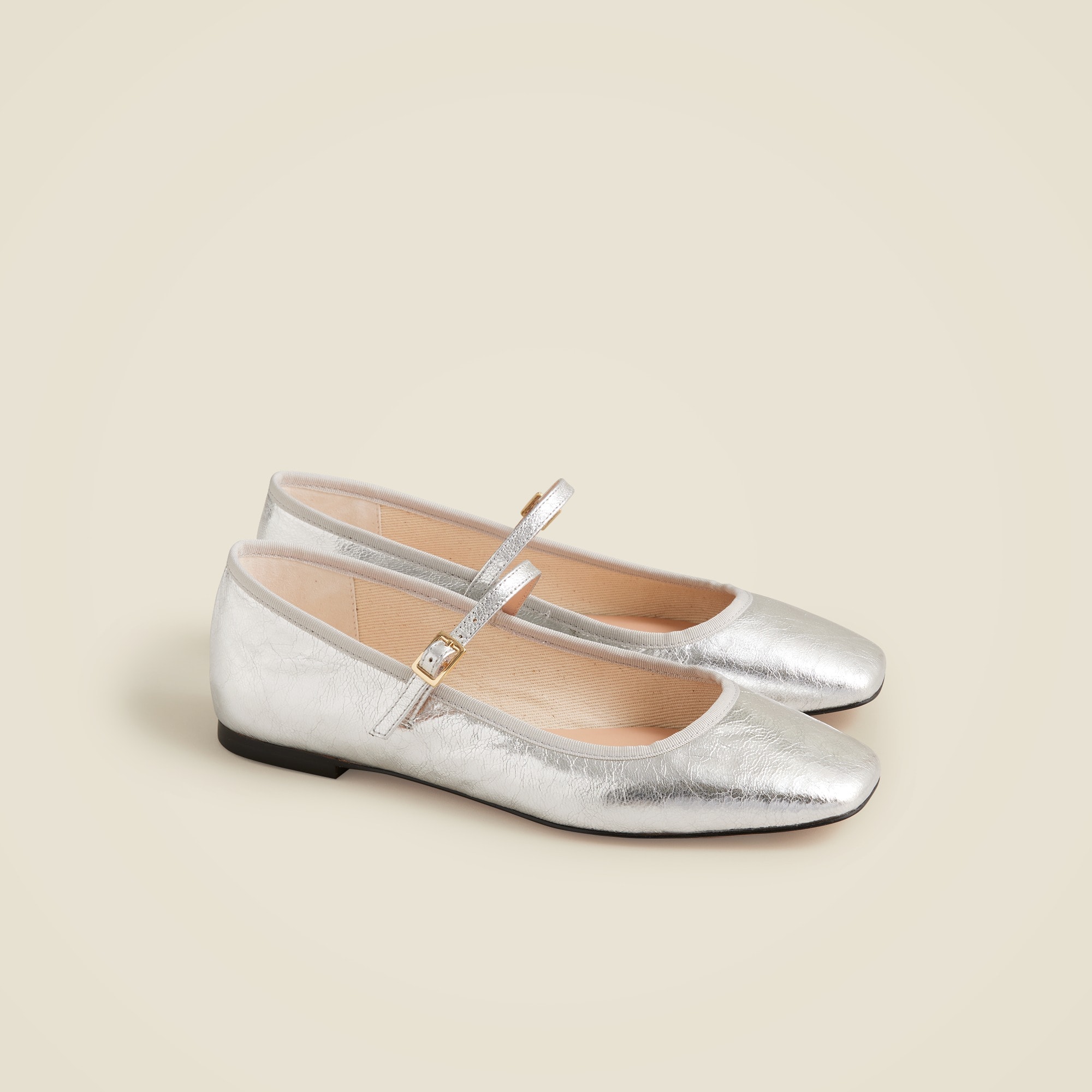  Quinn square-toe Mary Jane flats in crinkled metallic leather