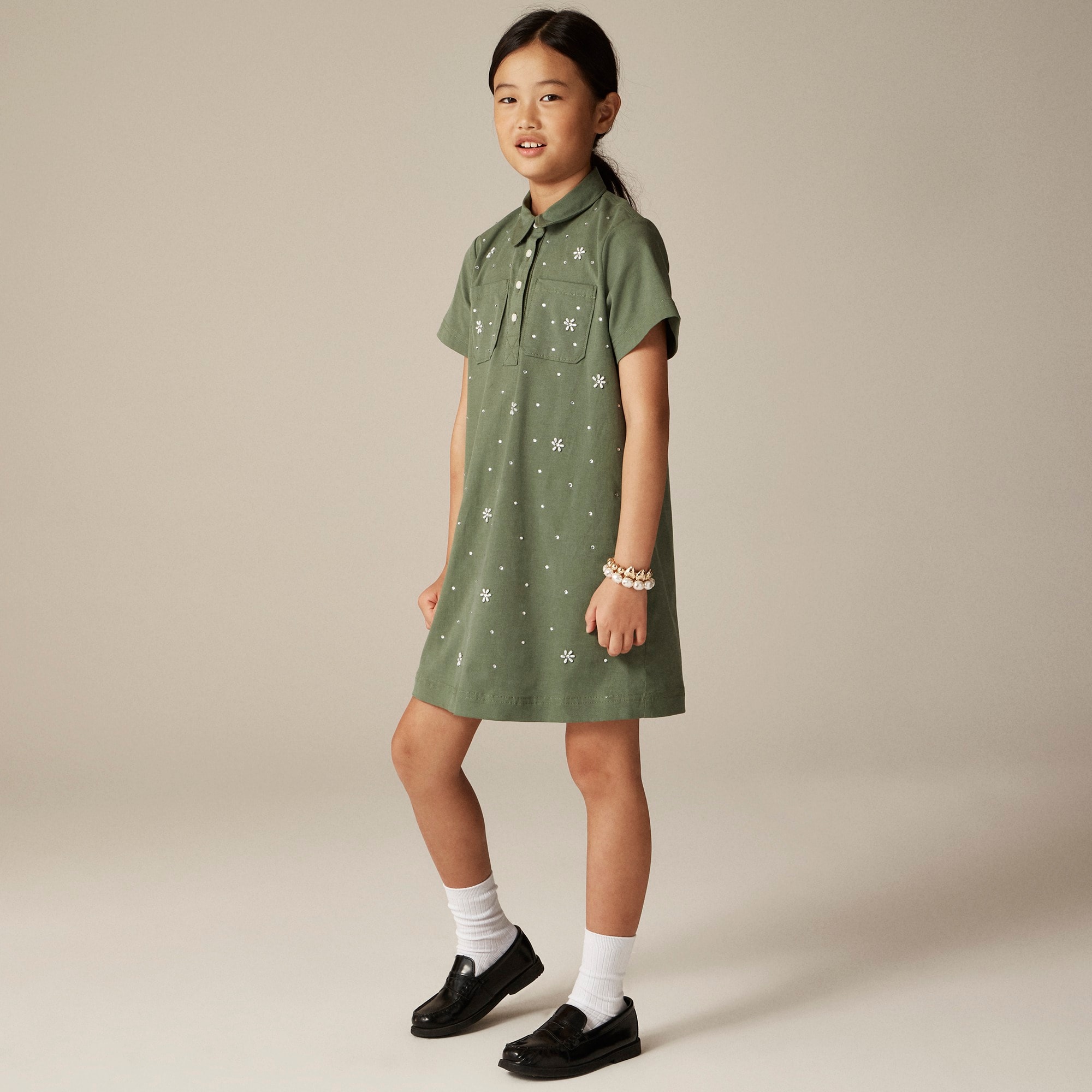 girls Girls' flower-embellished shirtdress in twill