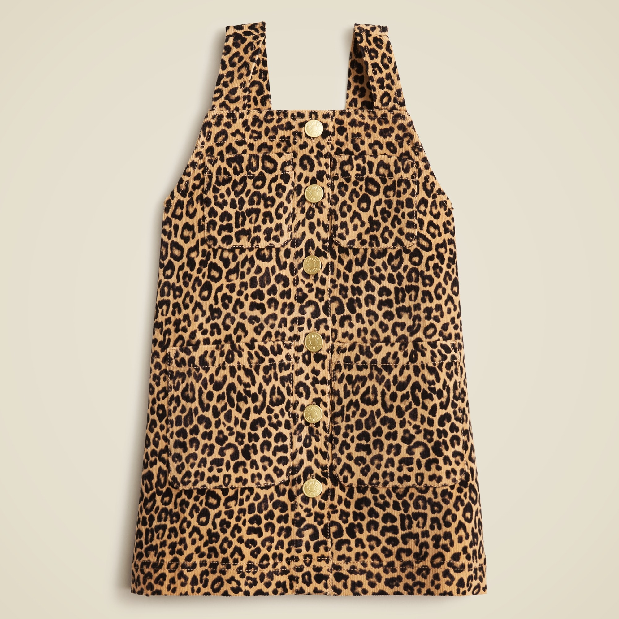  Girls' corduroy button-front dress in leopard print