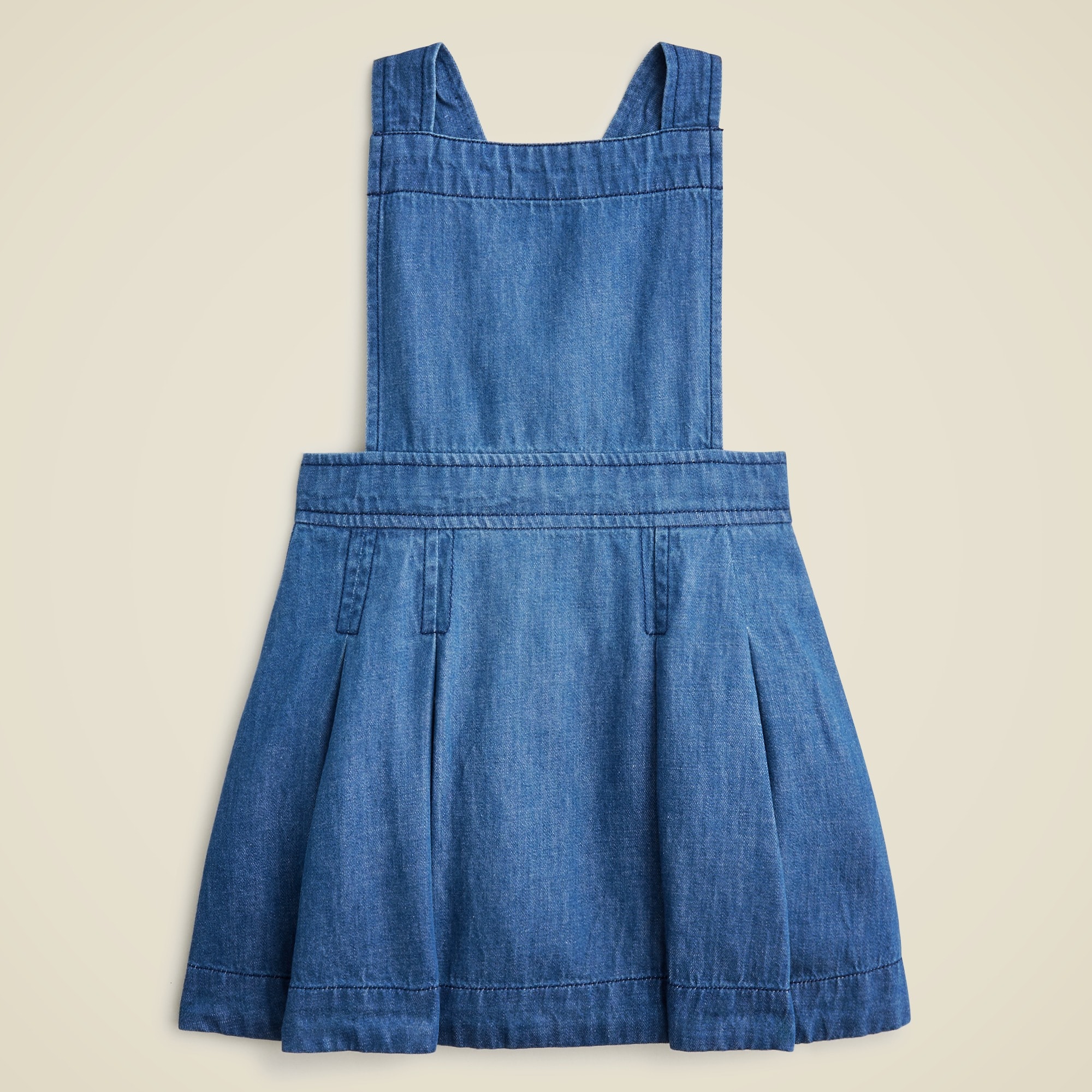  Girls' pinafore dress in drapey denim