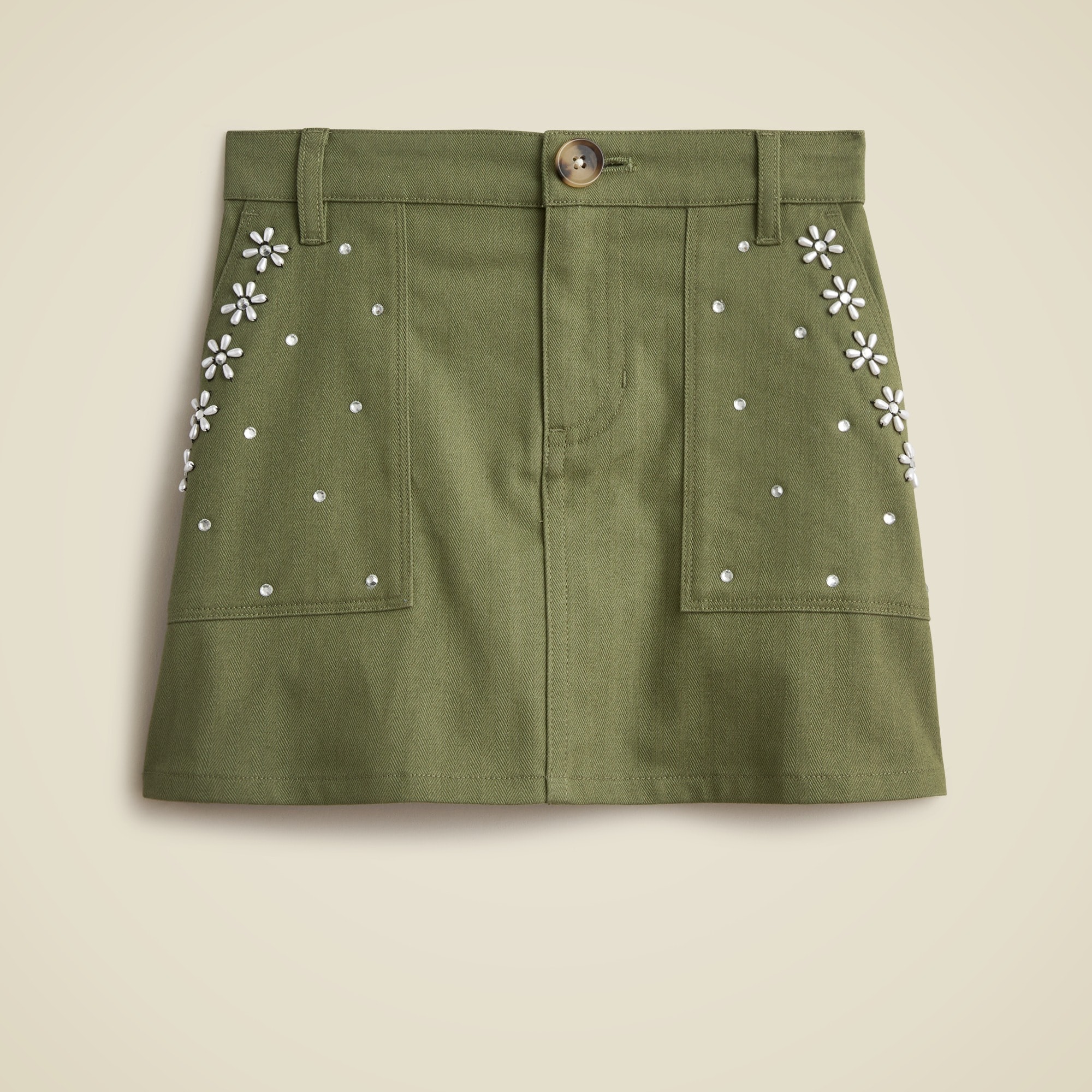  Girls' flower-embellished skirt in stretch herringbone