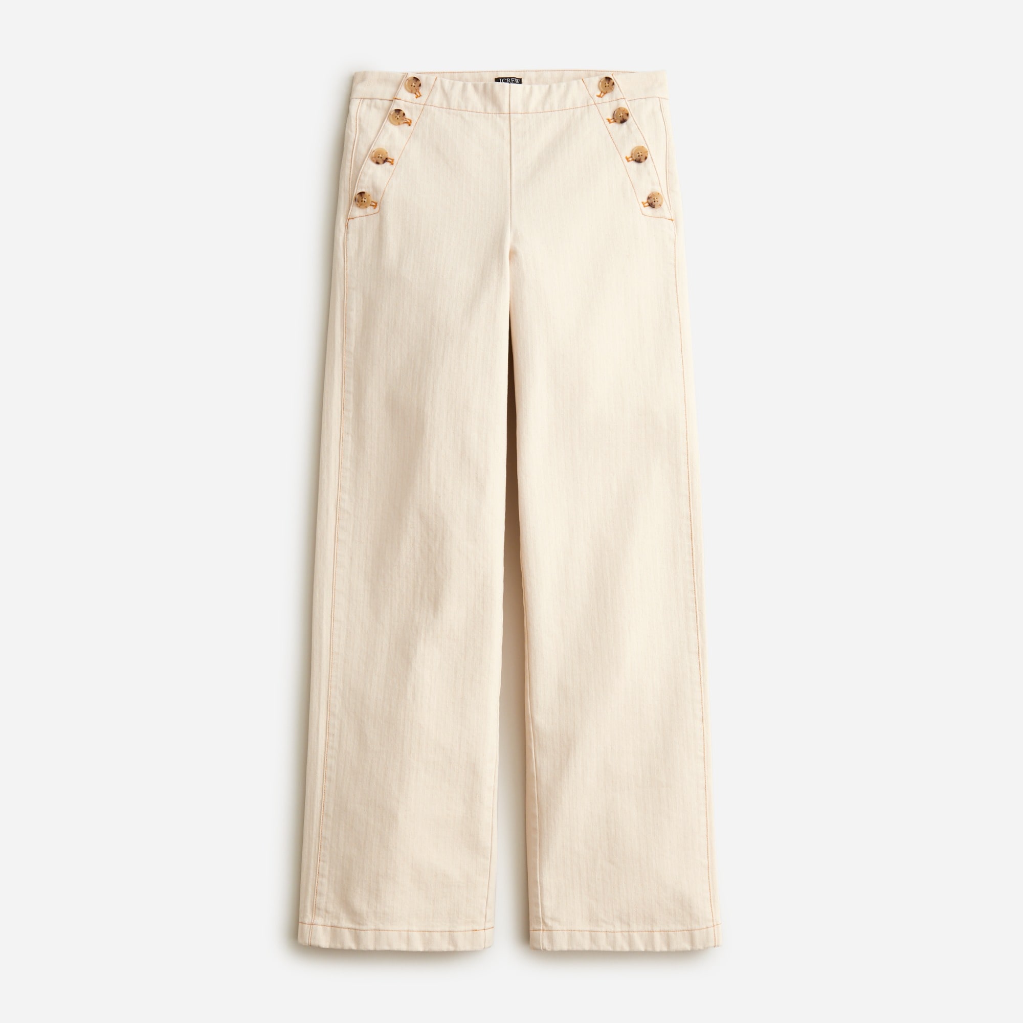  Sailor-button wide-leg pant in ecru herringbone