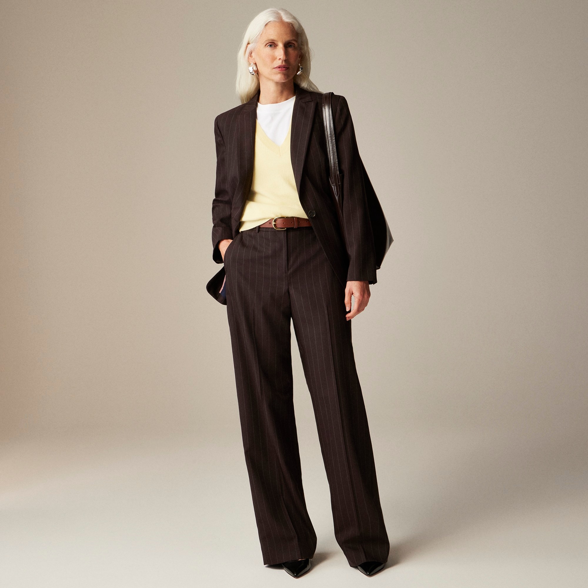 womens Collection full-length Sydney wide-leg pant in pinstripe wool blend