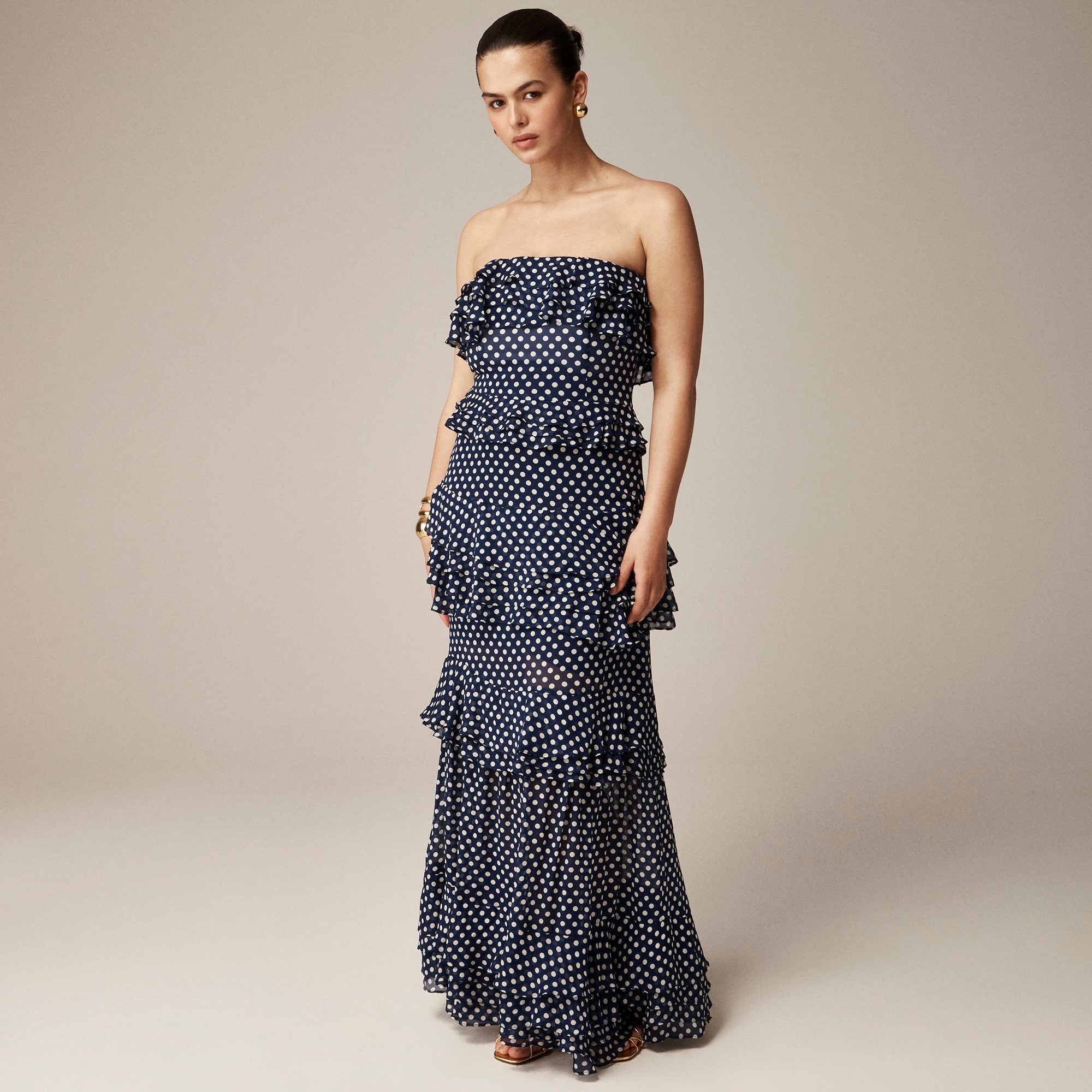 womens Collection tiered ruffle dress in dot chiffon