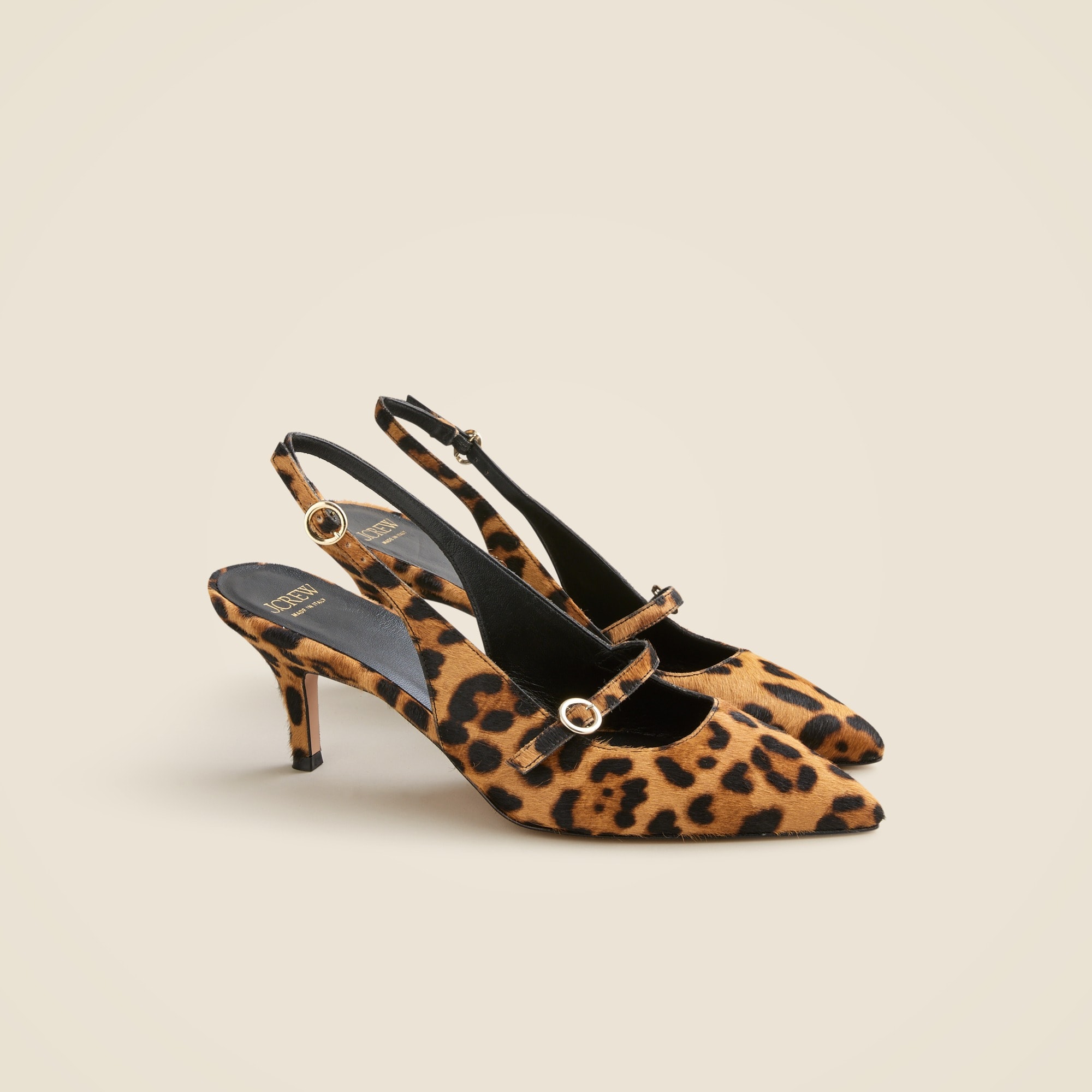 womens Made-in-Italy Colette buckle slingback pumps in leopard-print calf hair