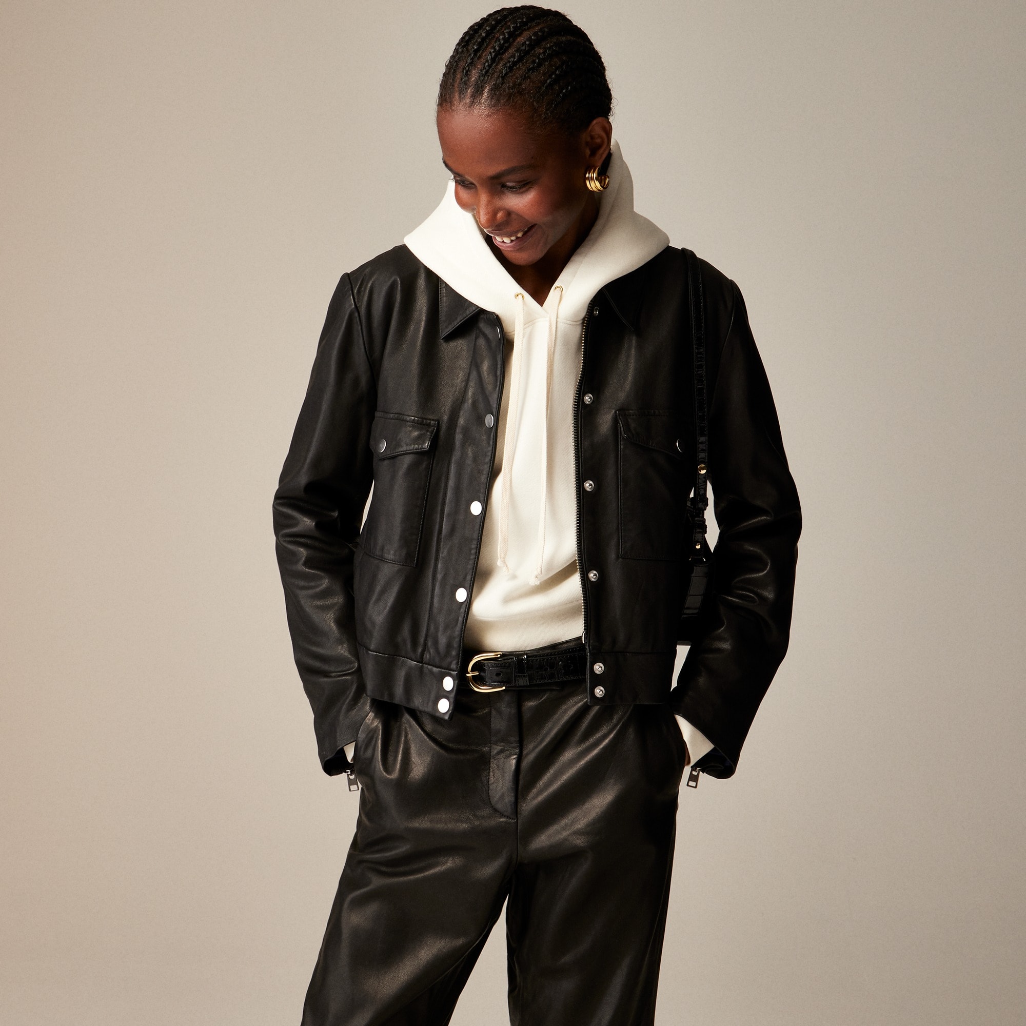 womens Collection leather shirt-jacket