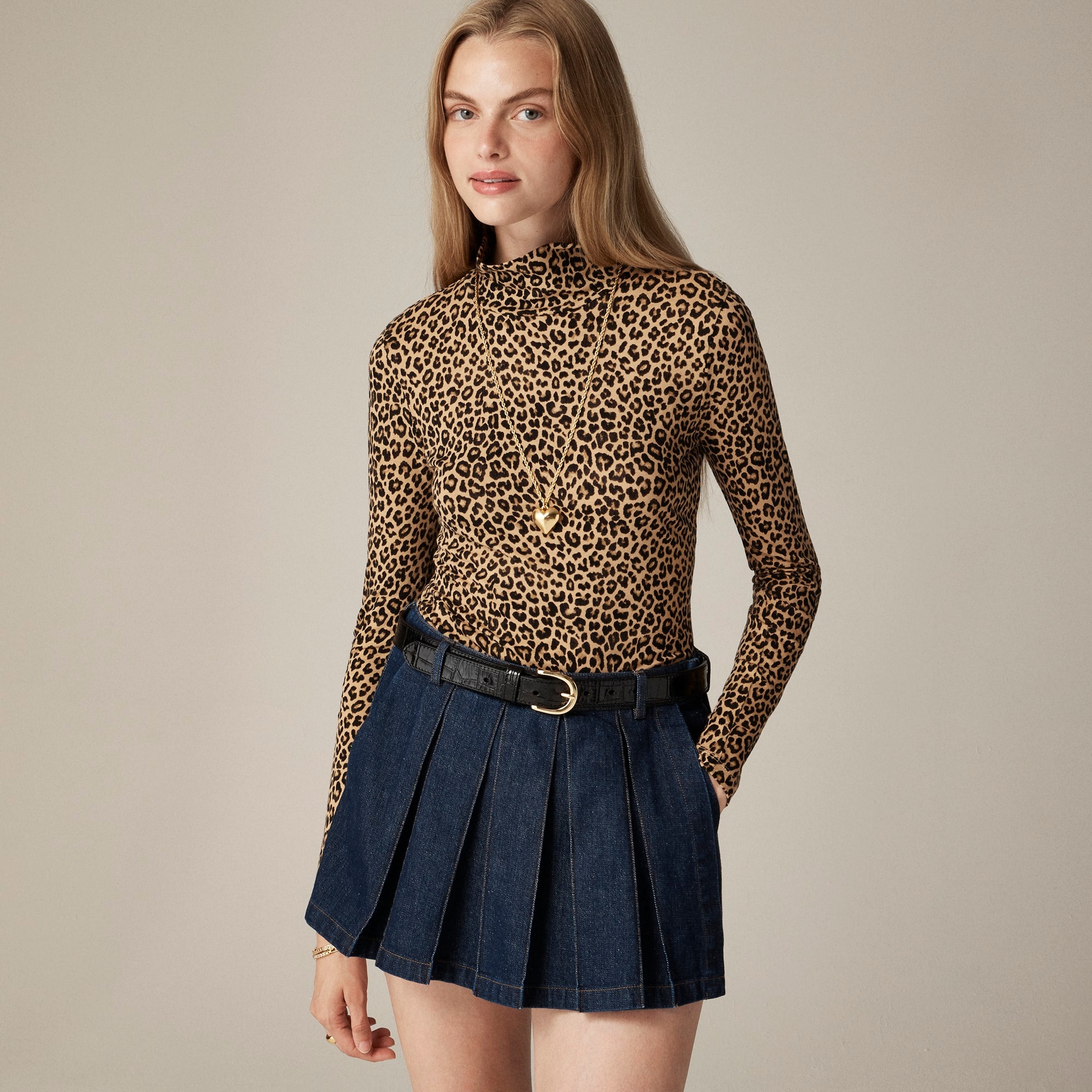 womens Tissue crepe turtleneck in leopard print