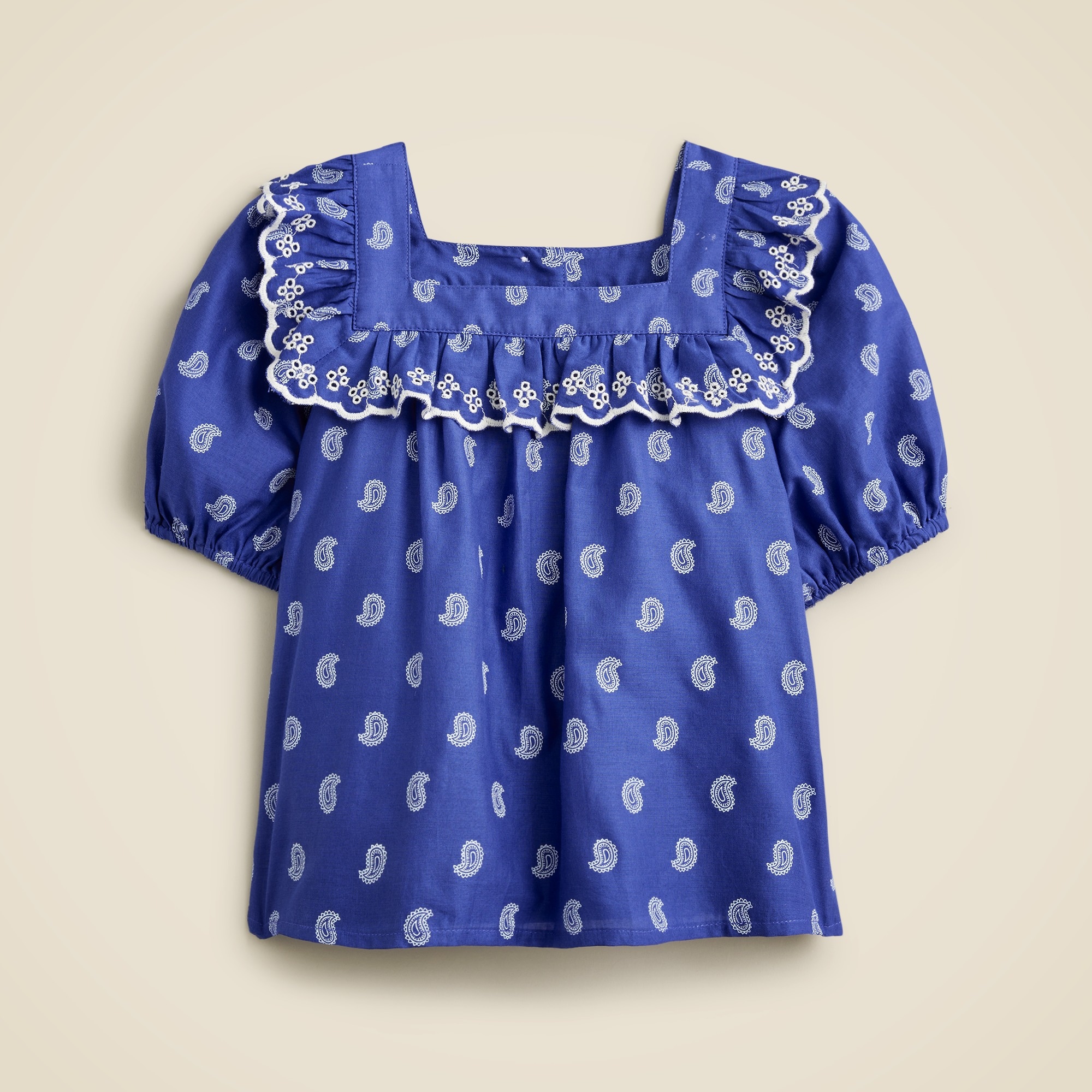  Girls' ruffle eyelet top in paisley voile