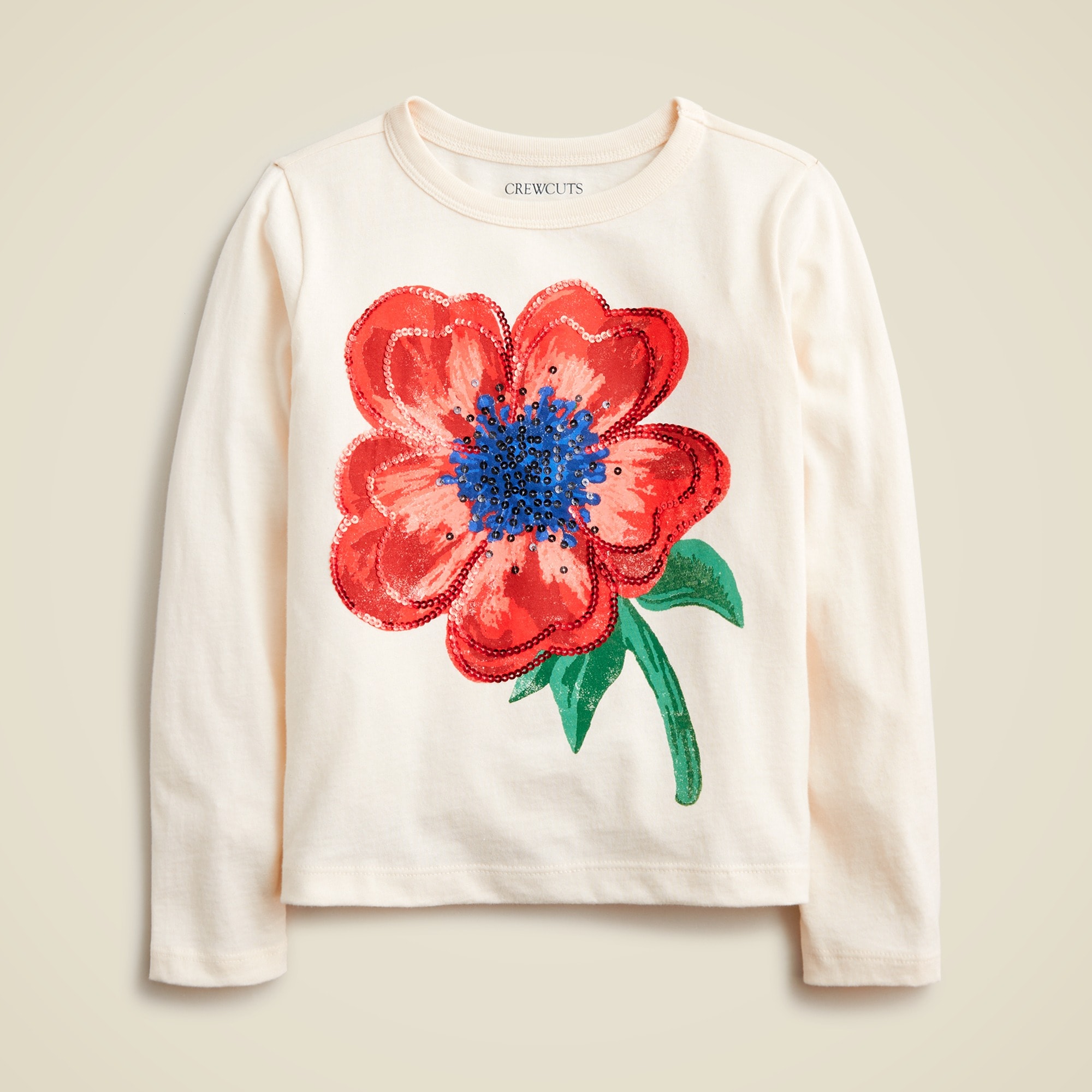 girls Girls' long-sleeve poppy graphic T-shirt with sequins