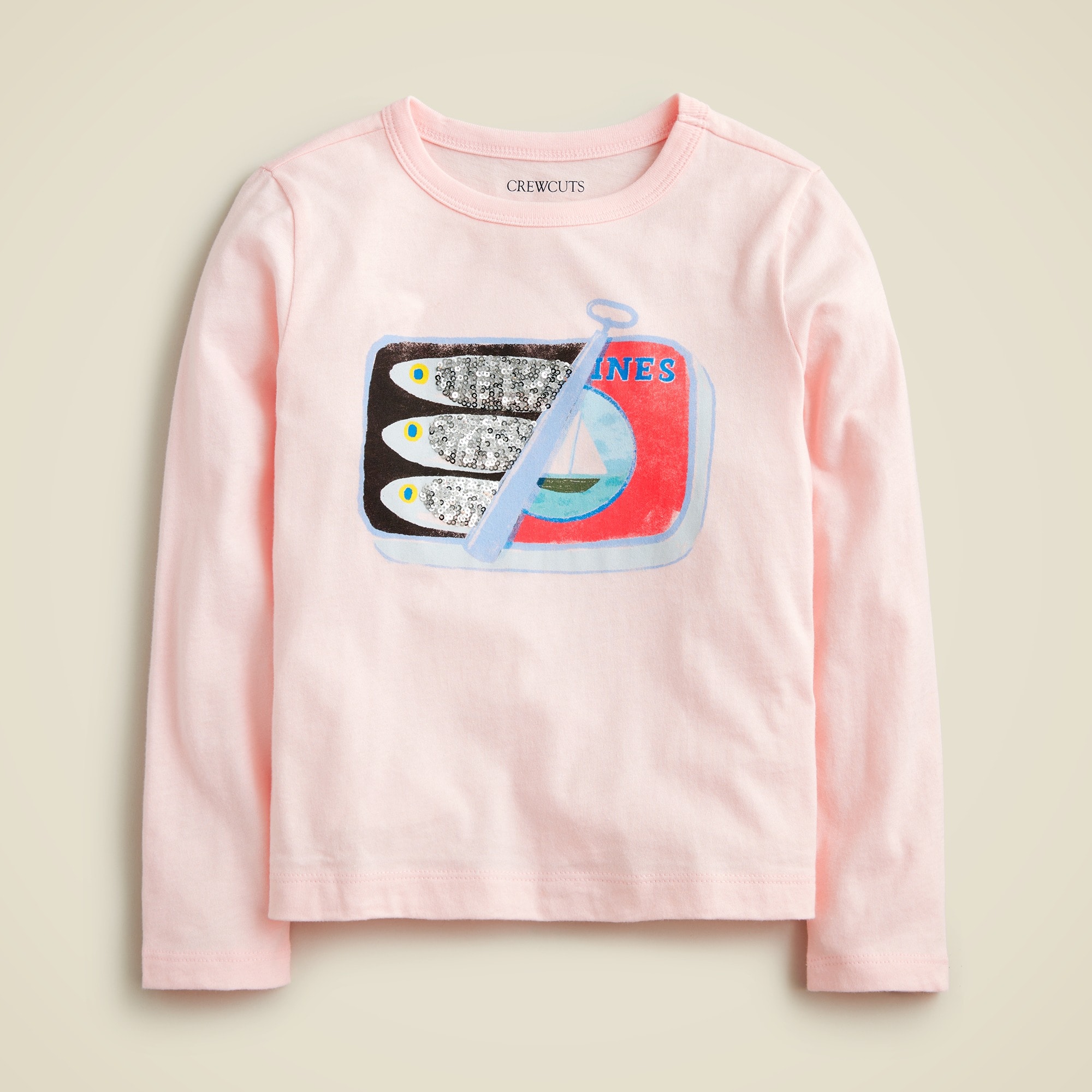  Girls' long-sleeve sardine graphic T-shirt with sequins