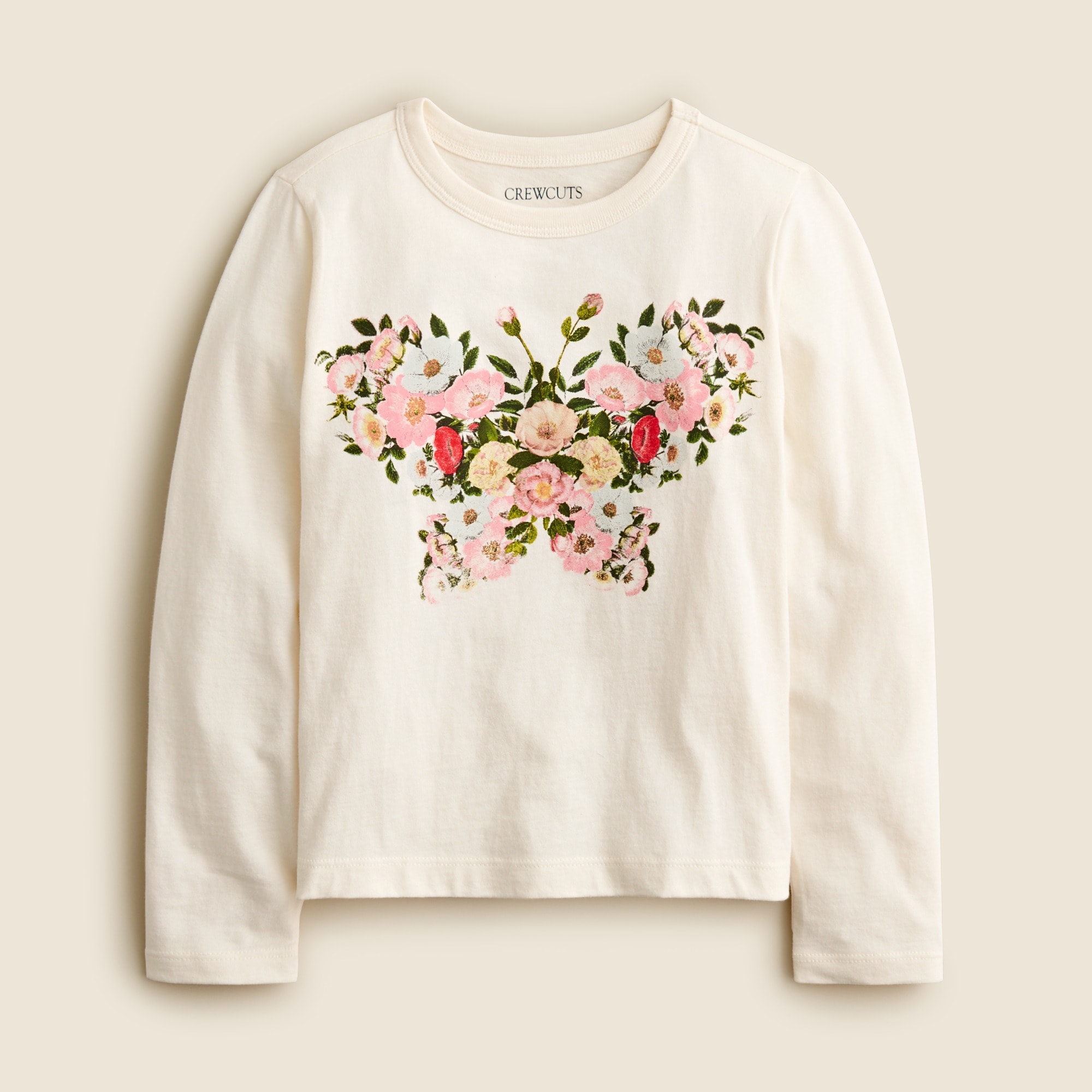  Girls' long-sleeve floral butterfly graphic T-shirt