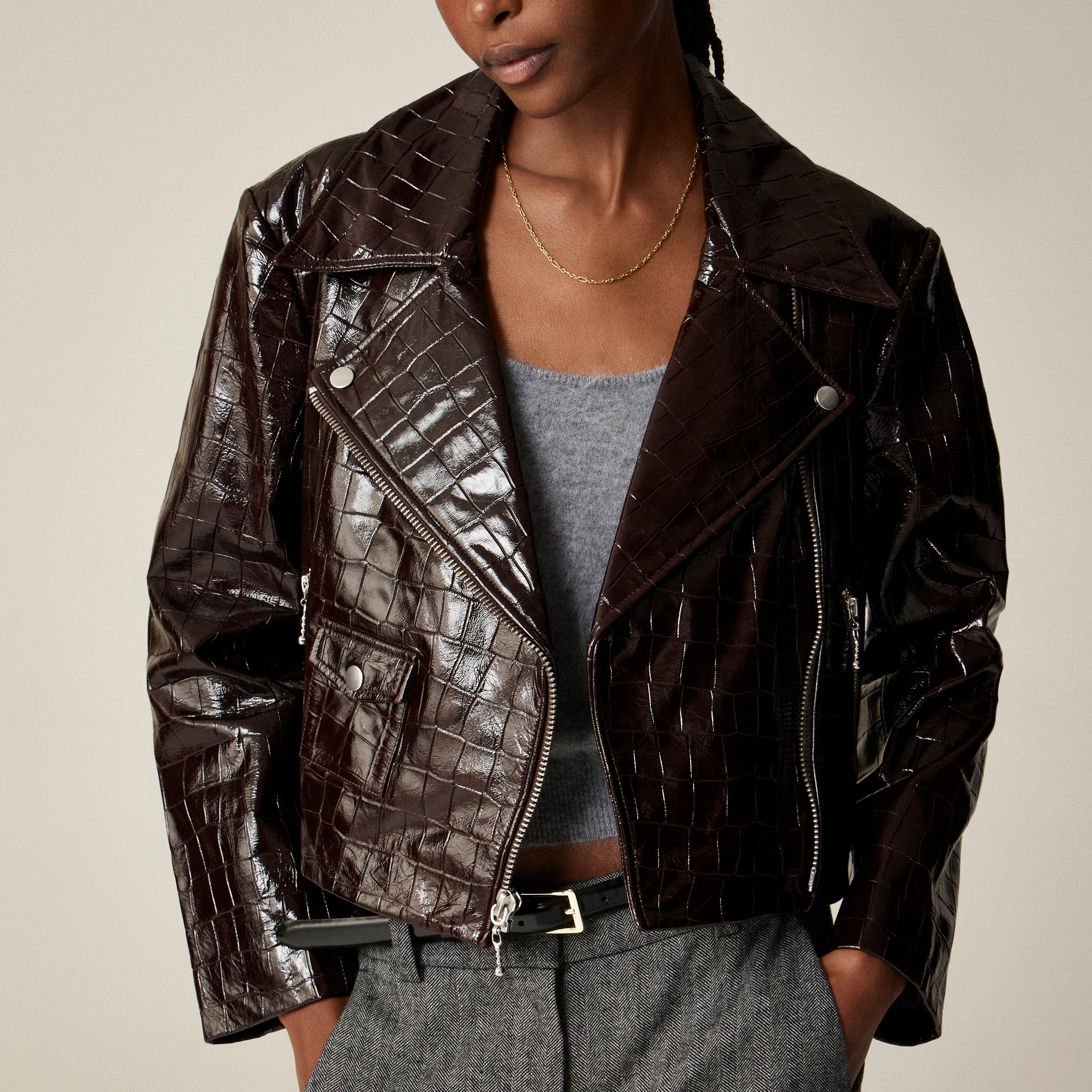 womens Collection moto jacket in croc-embossed leather