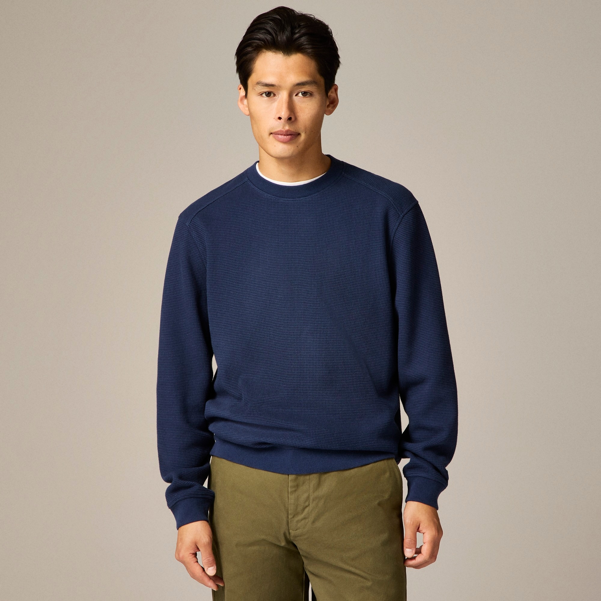  Long-sleeve brushed waffle-knit crewneck