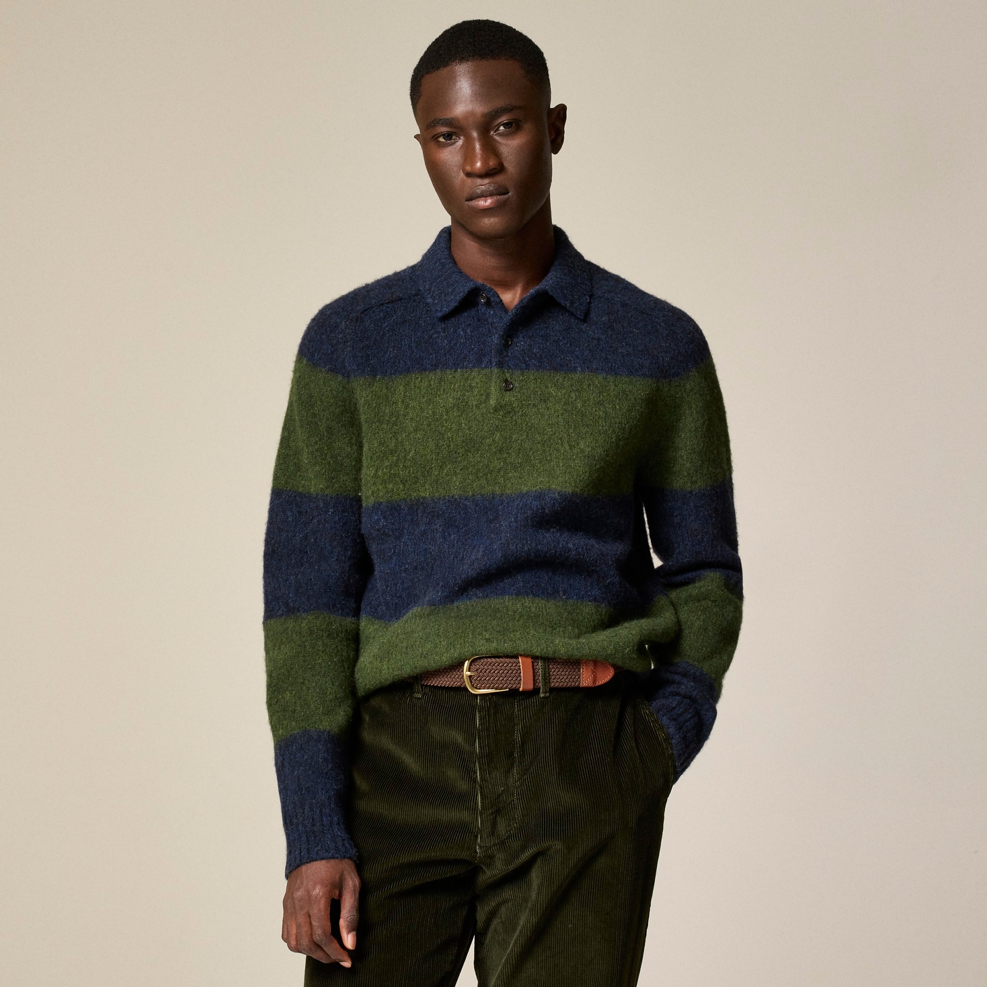 mens Brushed wool sweater-polo in stripe