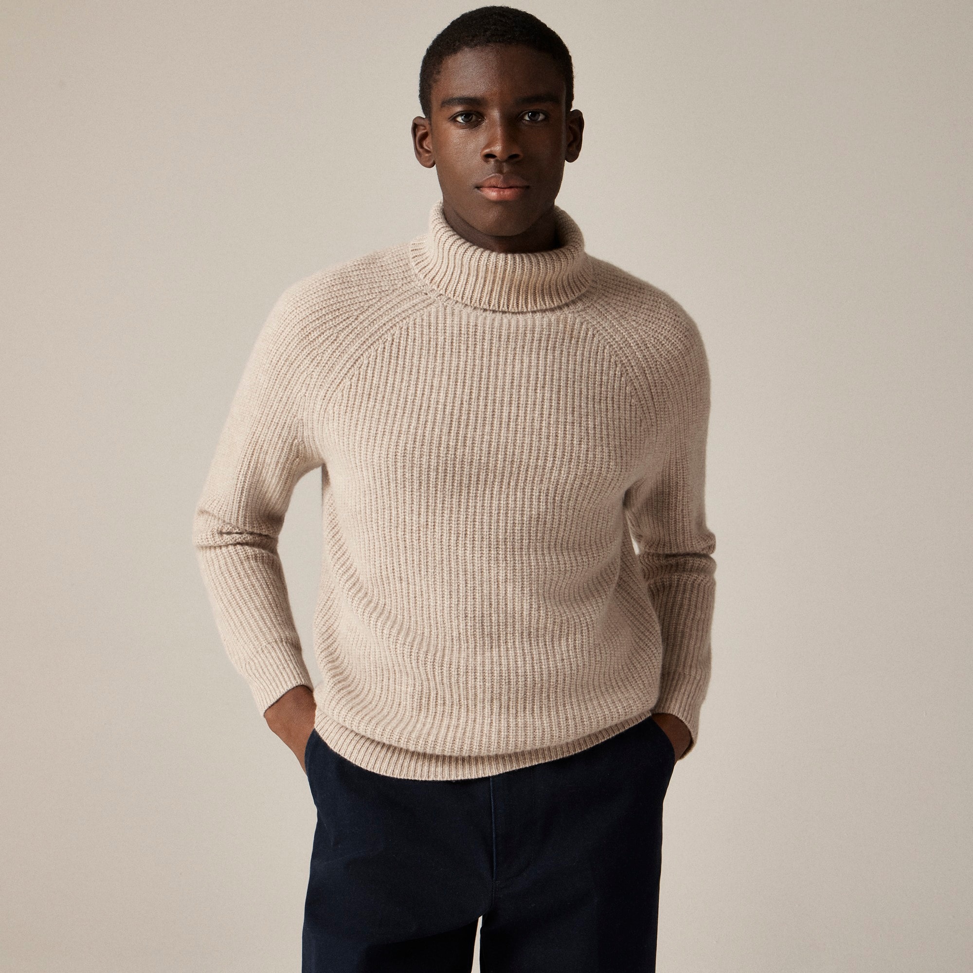 mens Midweight cashmere ribbed raglan-sleeve turtleneck sweater