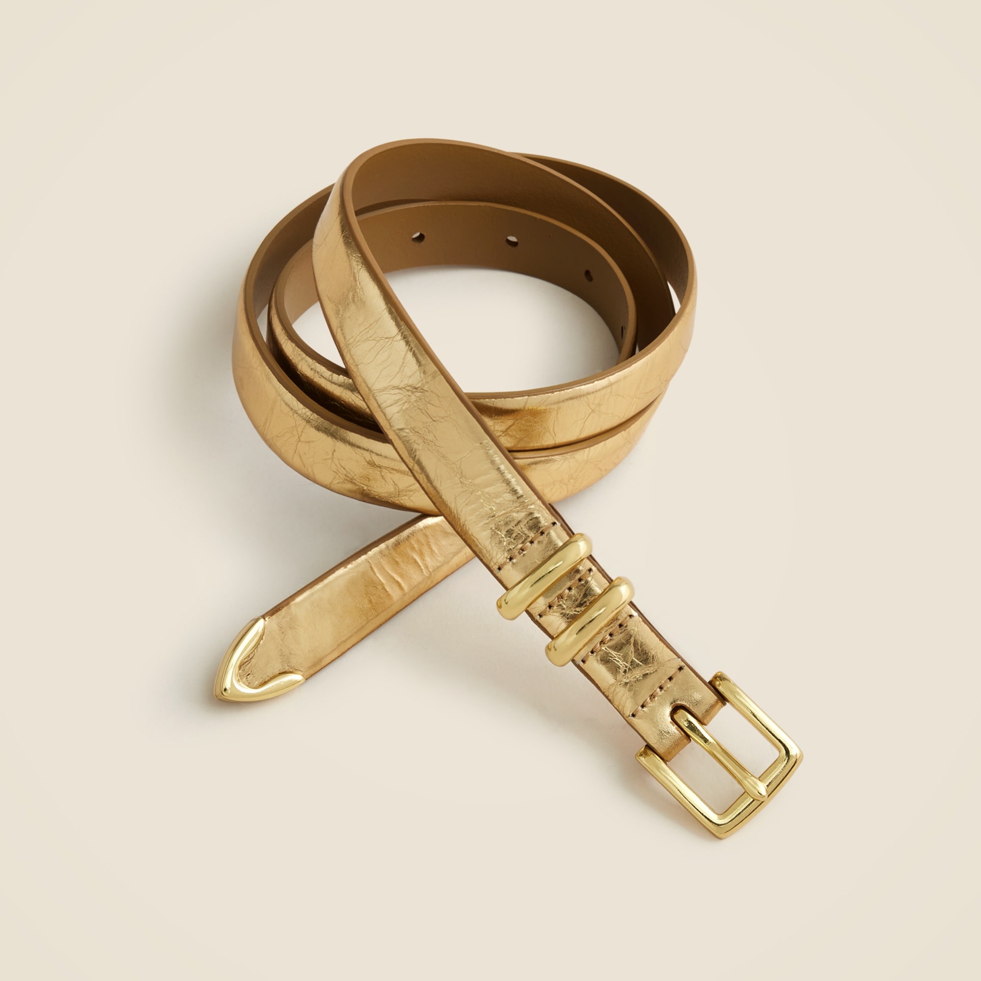 womens Crackled metallic leather belt with gold hardware