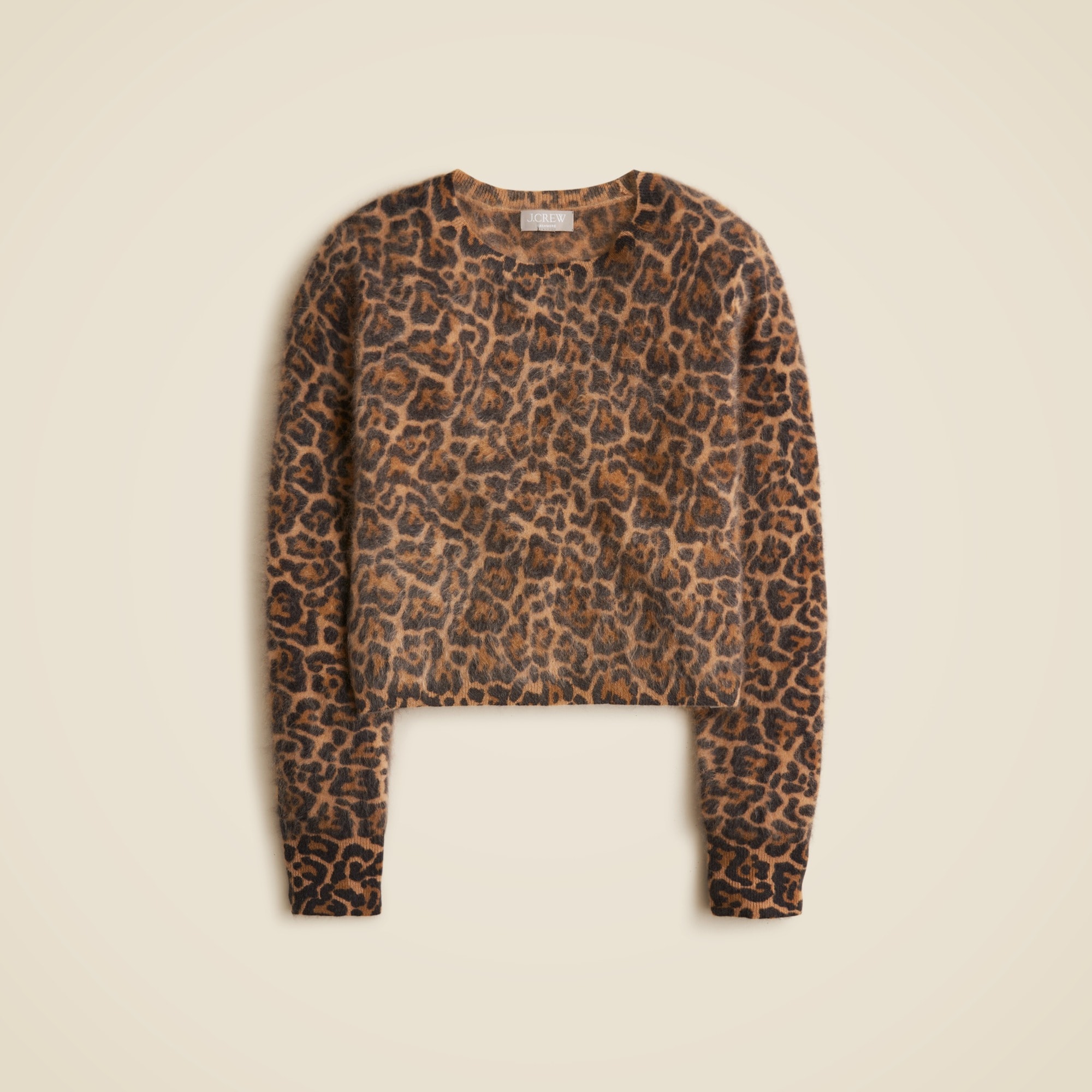 womens Brushed cashmere shrunken crewneck sweater in leopard print