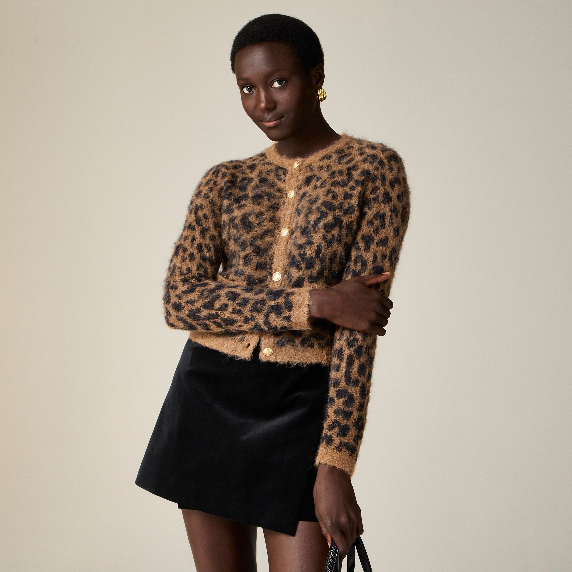 womens Brushed sweater lady jacket in leopard print