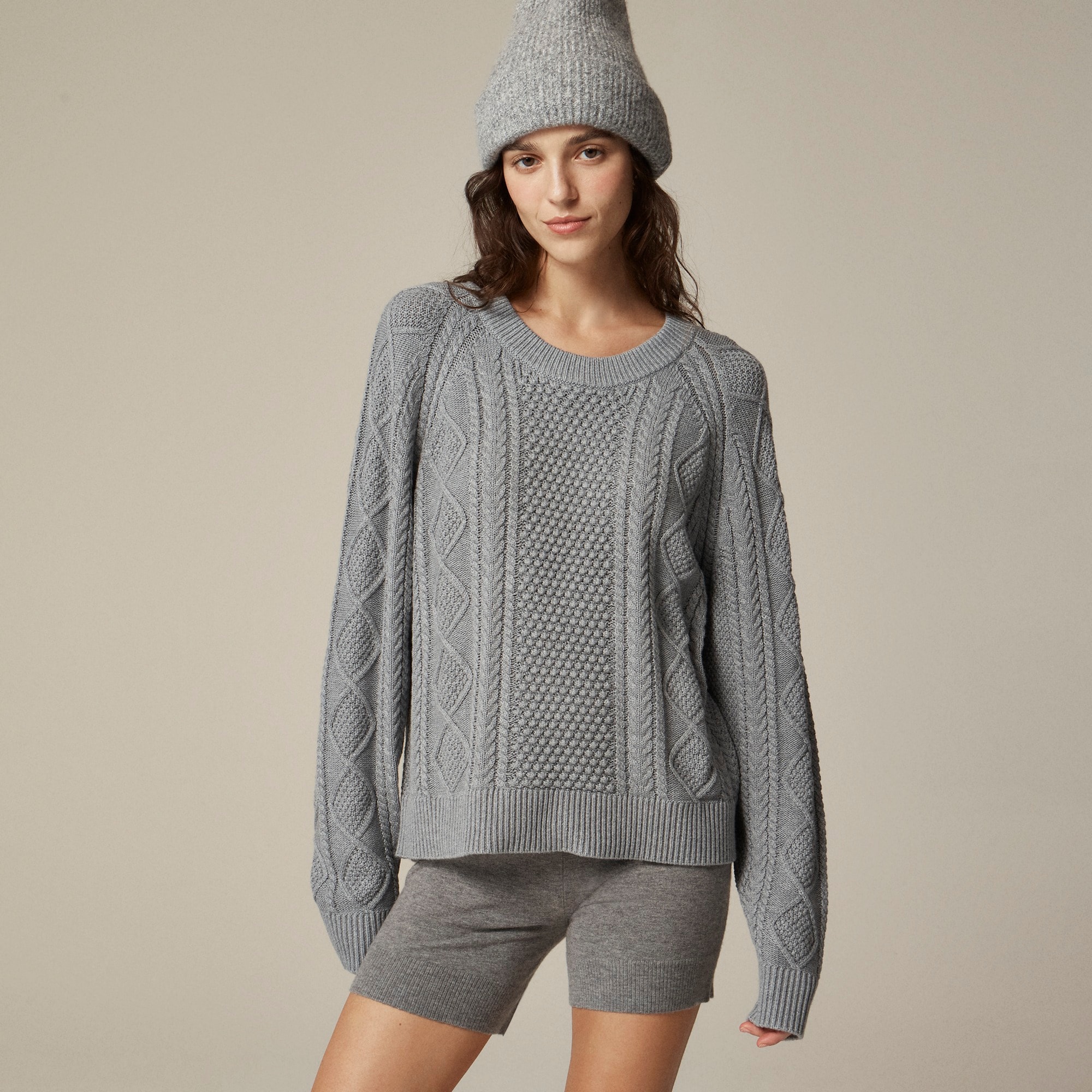 womens Cotton cable-knit crewneck sweater