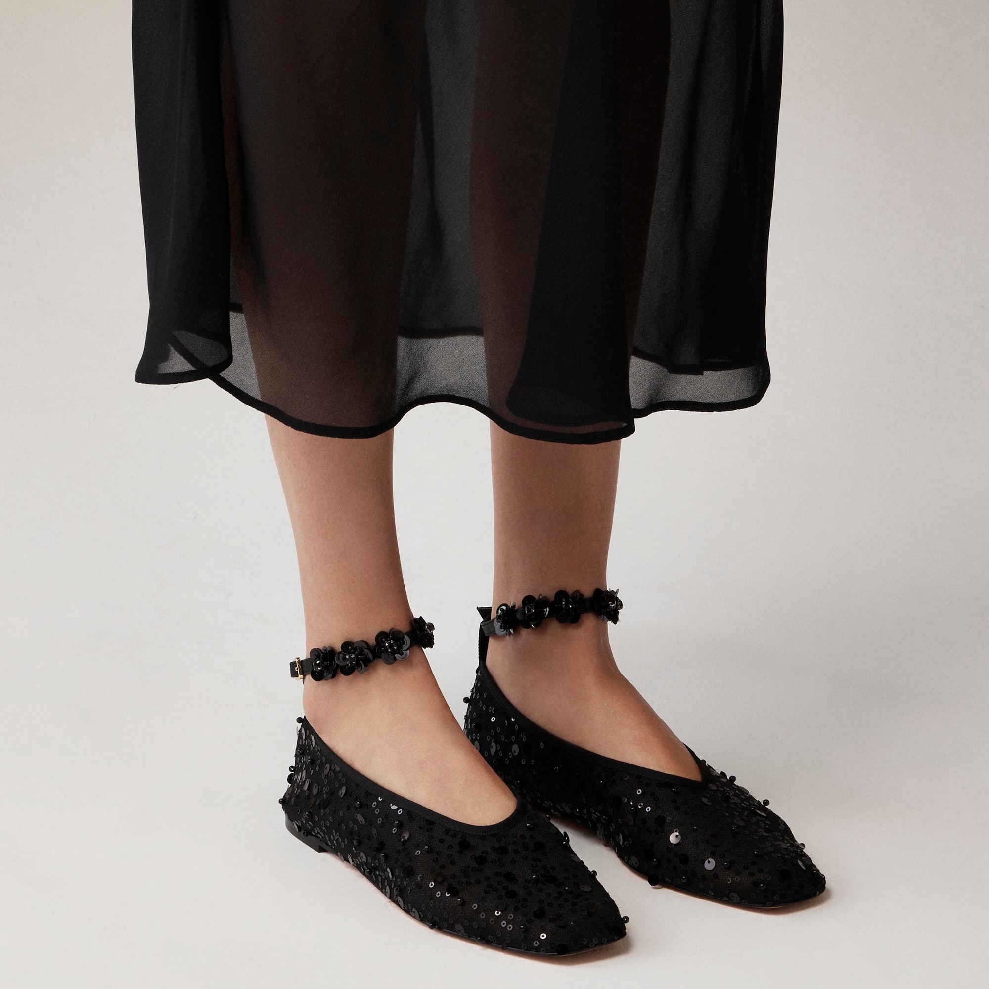 womens Quinn embellished removable ankle-strap ballet flats in sequin and mesh